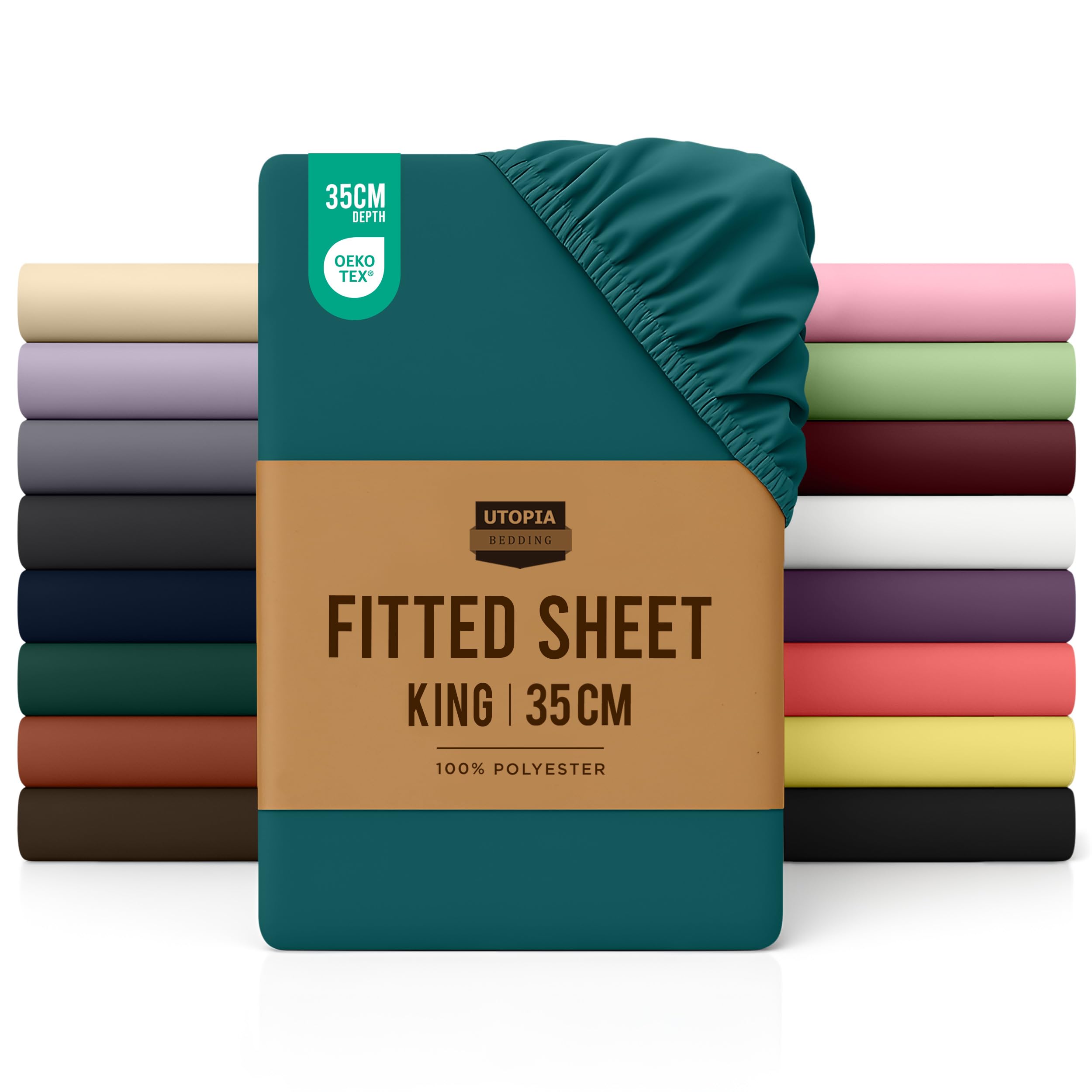 Utopia Bedding Fitted Sheet King, Teal - Deep Pocket 14 inch (35 cm) - Easy Care - OEKO-TEX Certified - Soft Brushed Microfibre Fabric - Shrinkage and Fade Resistant - Bottom Sheet