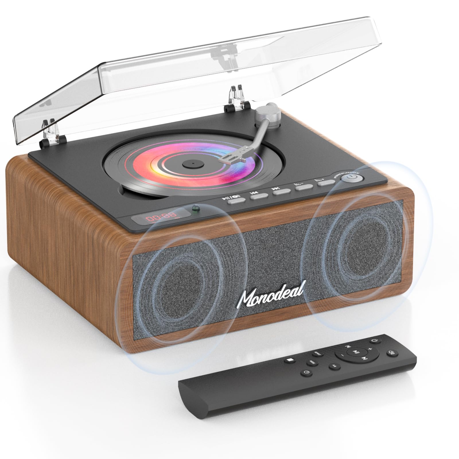 MONODEAl Retro CD Player Bluetooth mit Holz Case, HiFi Bass Boost | Wiederaufladbar Discman mit Fernbedienung und Sleep Timer, CD Player Tragbar mit USB/AUX Wiedergabe