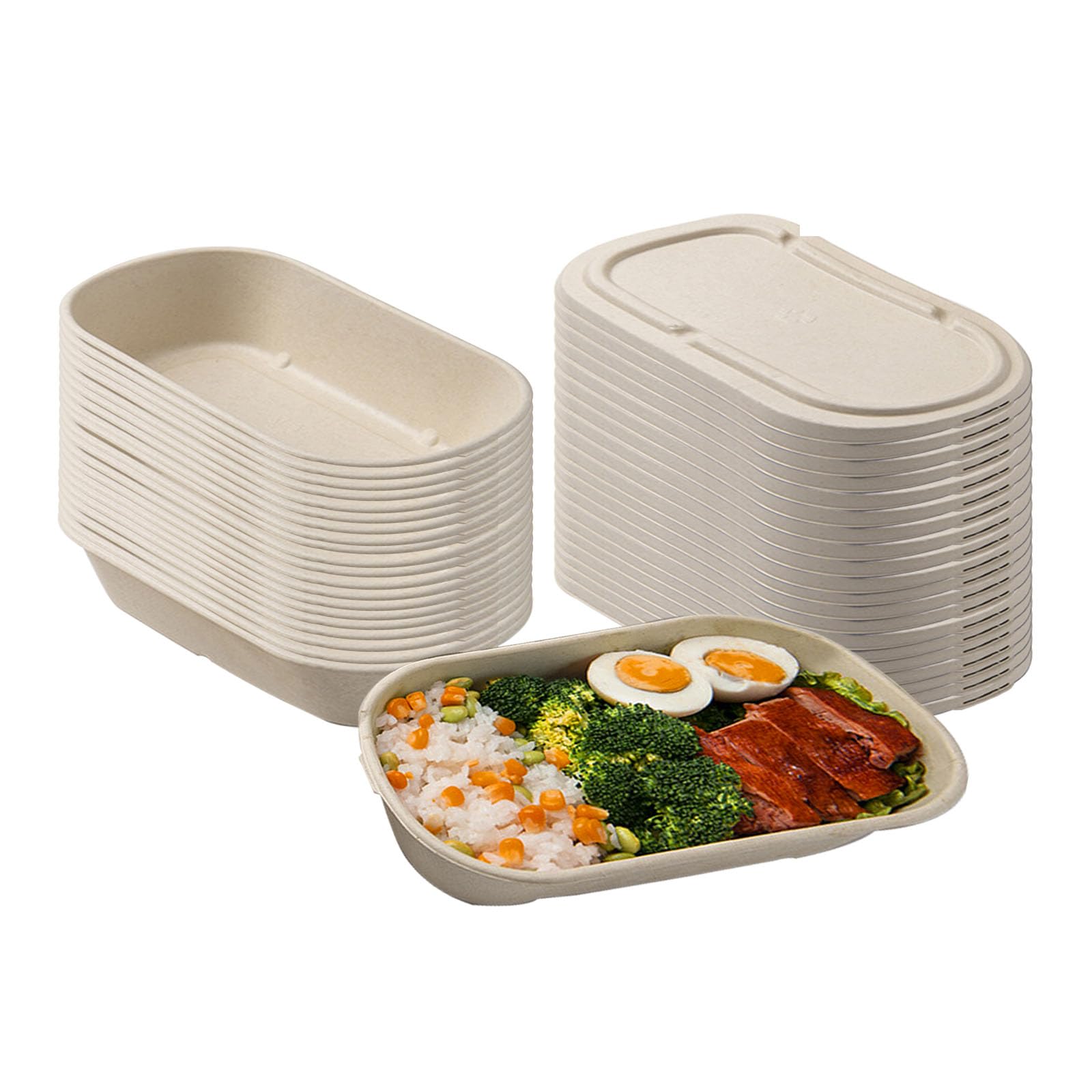 Heavy Duty Einwegschalen mit Deckel, umweltfreundliche Zuckerrohr Faser tief Papierschalen, Essen zum Mitnehmen, perfekt für Restaurant Party Picknick (20, 17oz/500ml)