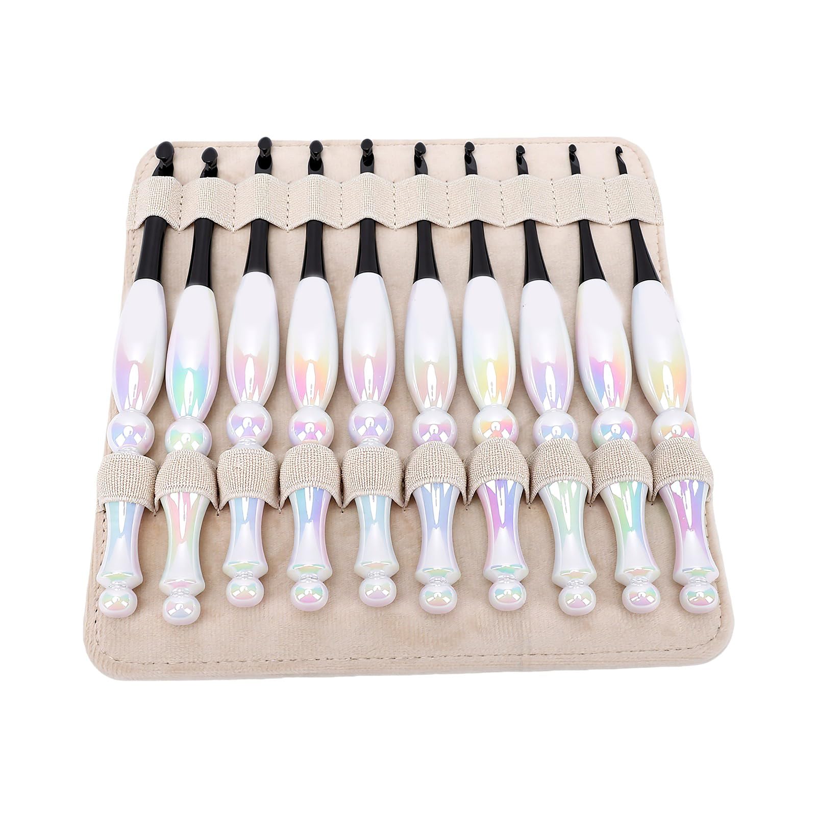 Zhjvihx Juego de 10 Agujas de Ganchillo, Ergonómico con Bolsa de Almacenamiento Beige, Ganchos Extra Largos para Tejer Decoración del Hogar, Kit Completo de Ganchillo para Principiantes