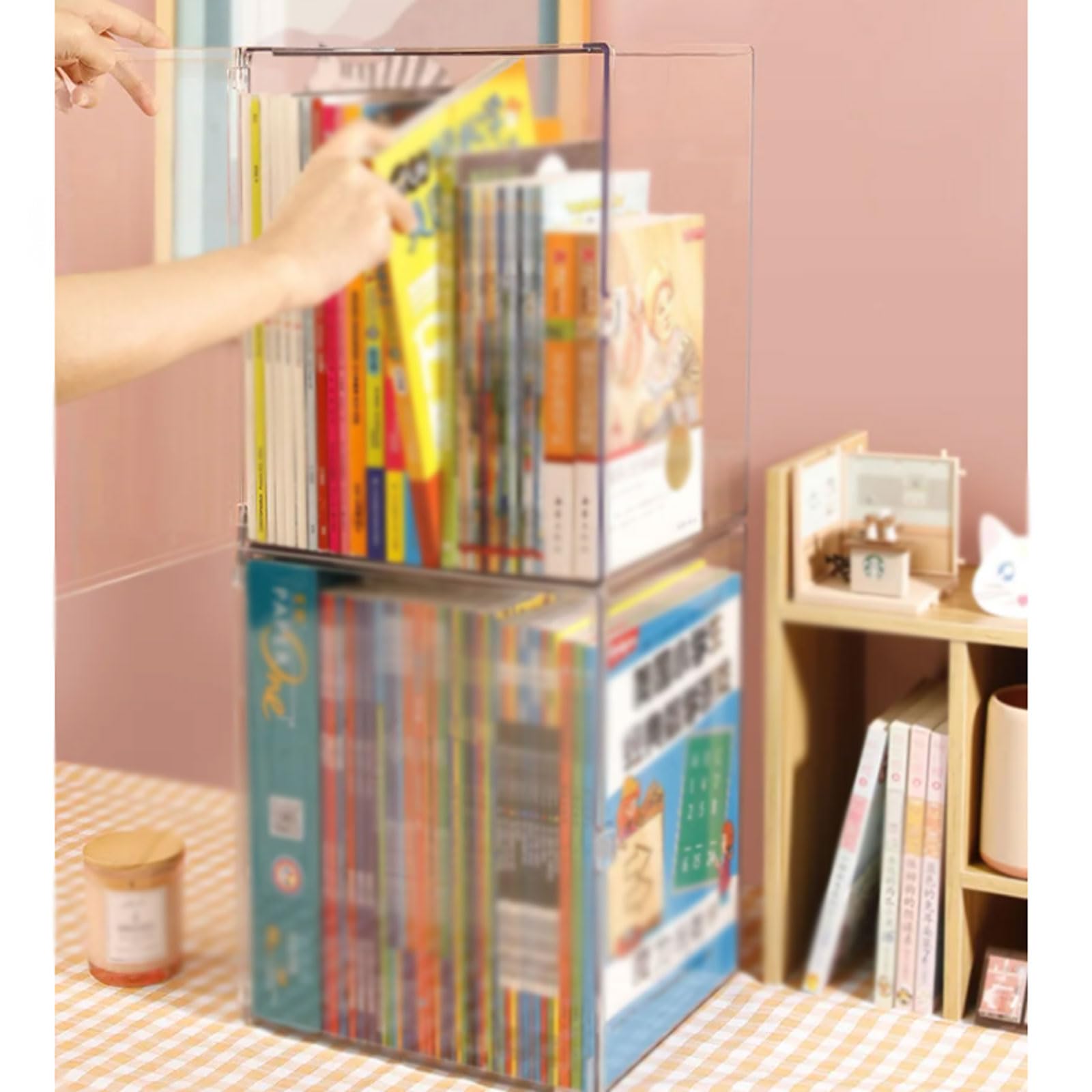 Amazon.co.jp: 透明本棚本の収納ボックス A4 アクリル本棚収納棚小型