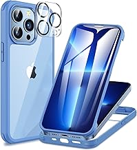 CENHUFO Cover iPhone 13 Pro Max, con Protezione Schermo Vetro Temperato Integrata e Pellicola Fotocamera [9H HD] 360 Gradi Antiurto Fronte Retro Doppia Faccia Custodia per iPhone 13 Pro Max - Blu