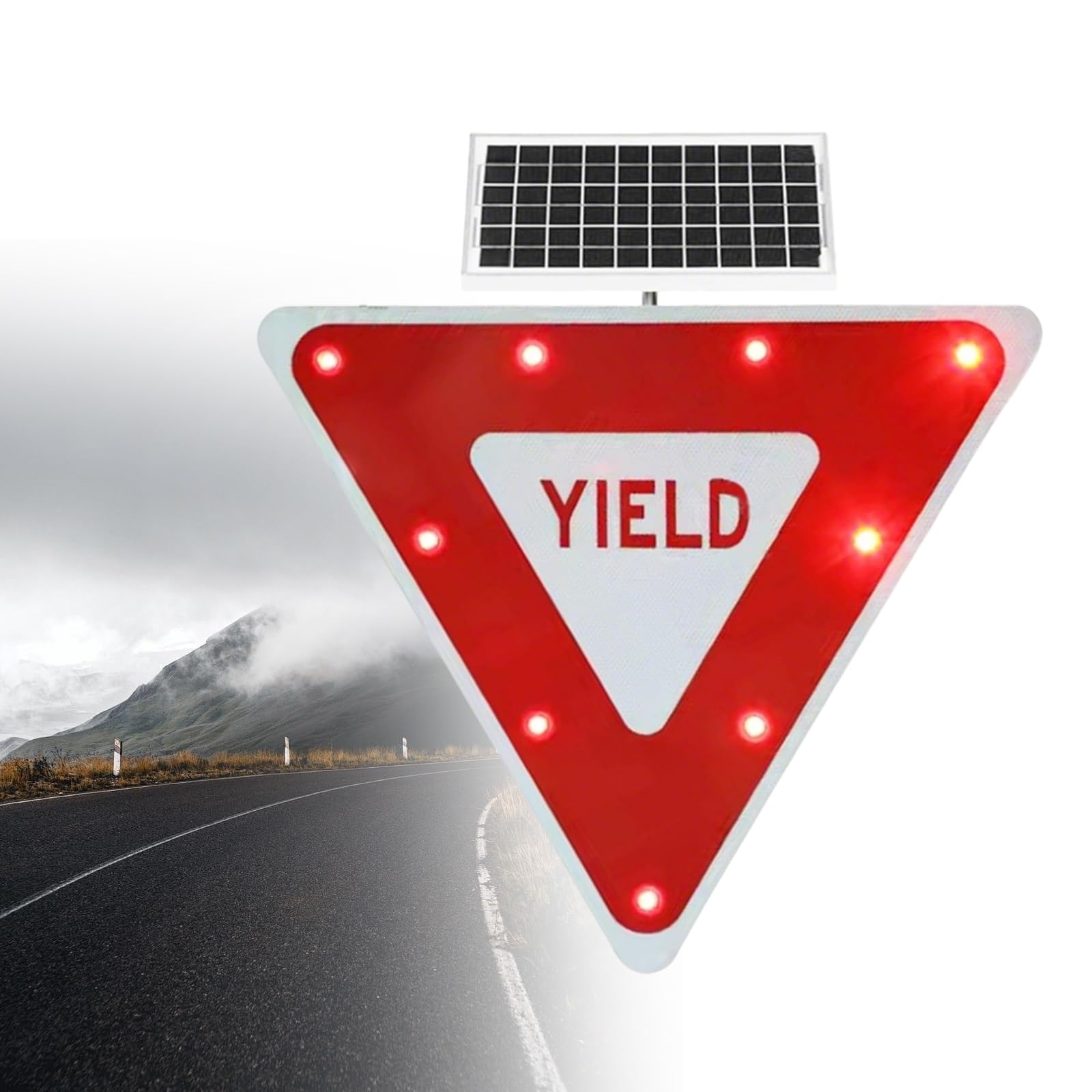 Yield Sign LED Flashing, Solar Powered LED Flashing Yield Sign, with a Flashing Indicator Light, IP65 Waterproof, Suitable for Roads and Residential Sreas
