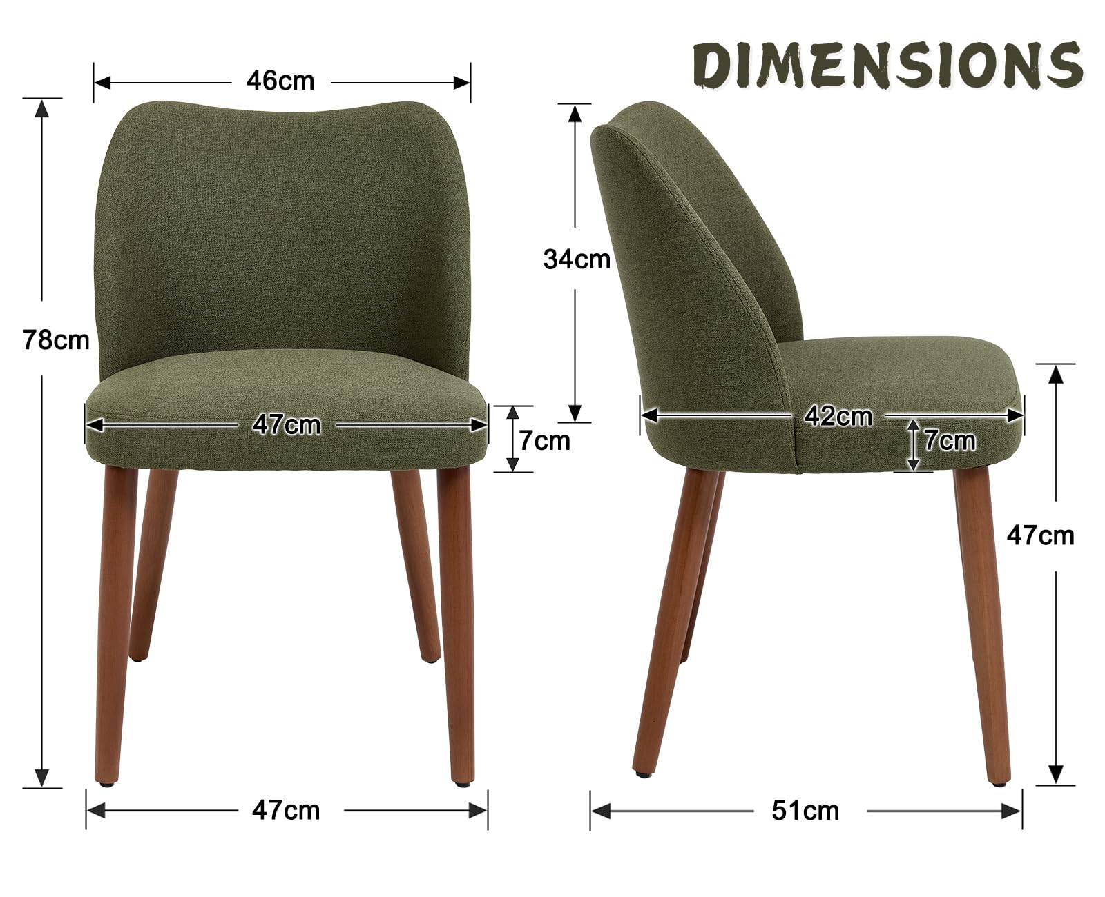 chairus 2 PZ Sedie da Pranzo in Tessuto di Lino con Gambe in Legno, Verde | Sedia Cucina con Schienale Curvo Sedia Imbottita Sedie Moderna per Sala da Pranzo/Soggiorno/Ristorante