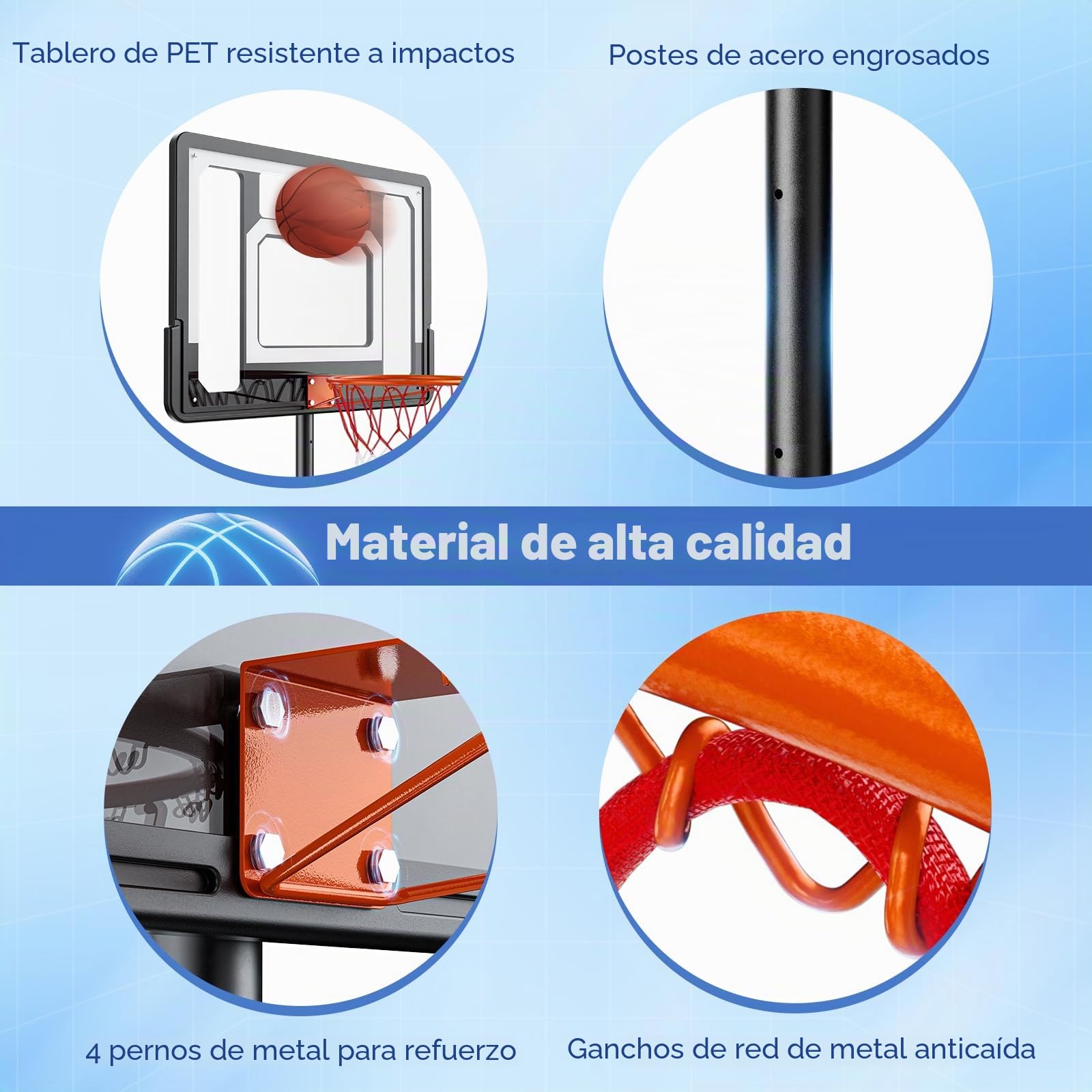 Canasta de Baloncesto para Exteriores, Altura Regulable de 128 a 305 cm, Canasta de Baloncesto con Ruedas, Adecuada para niños, Adolescentes y Adultos