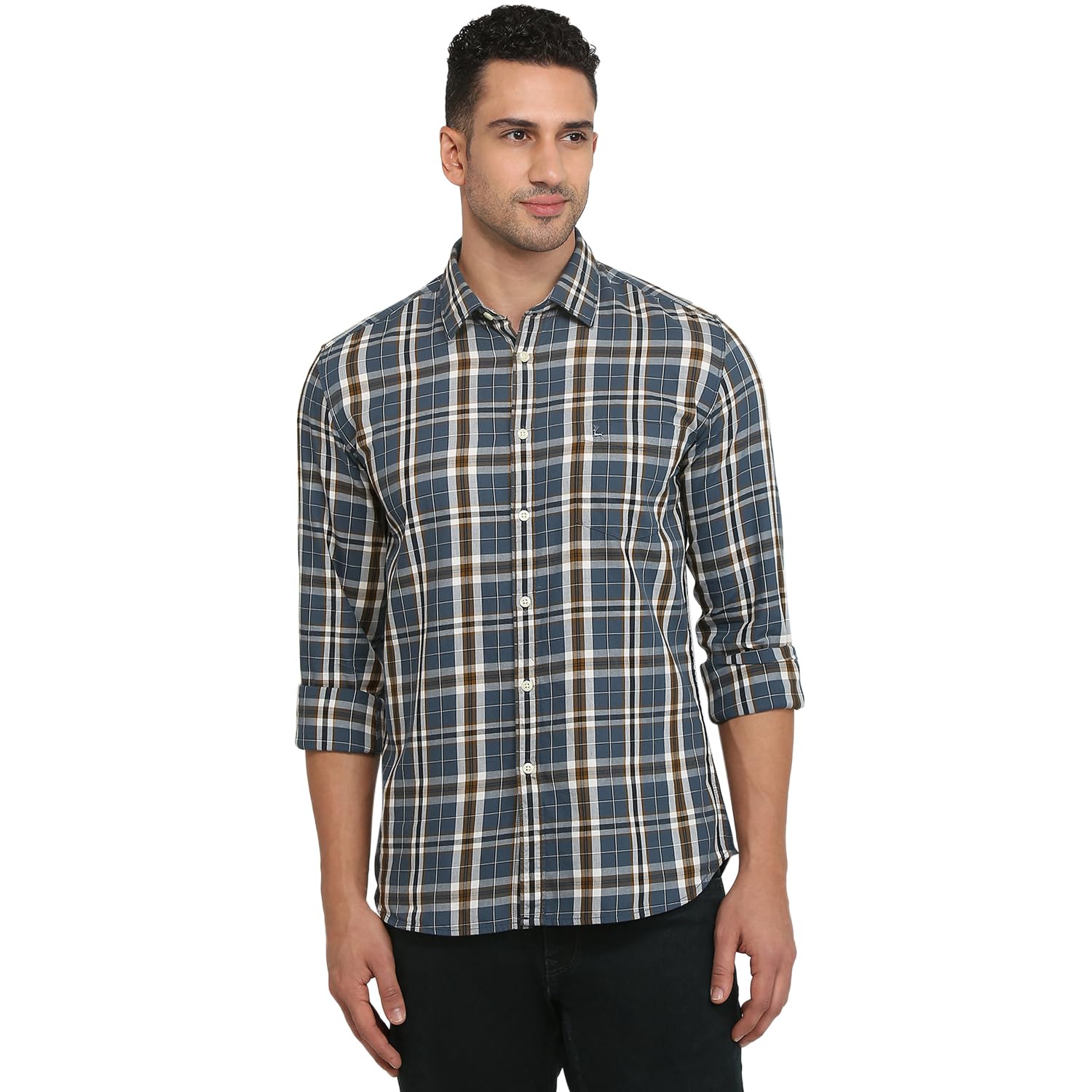 parx Men Slim Fit Checks Pattern Pure Cotton Semicutaway Collar Full Sleeve Casual Shirt-picture-13