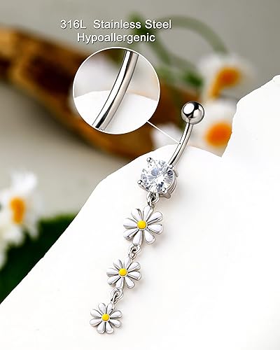 Miniatura 6 de Melighting Piercing de ombligo de acero inoxidable 316L con flor de 0.49 oz, joyería para piercing de ombligo para mujer, piercing para el ombligo,