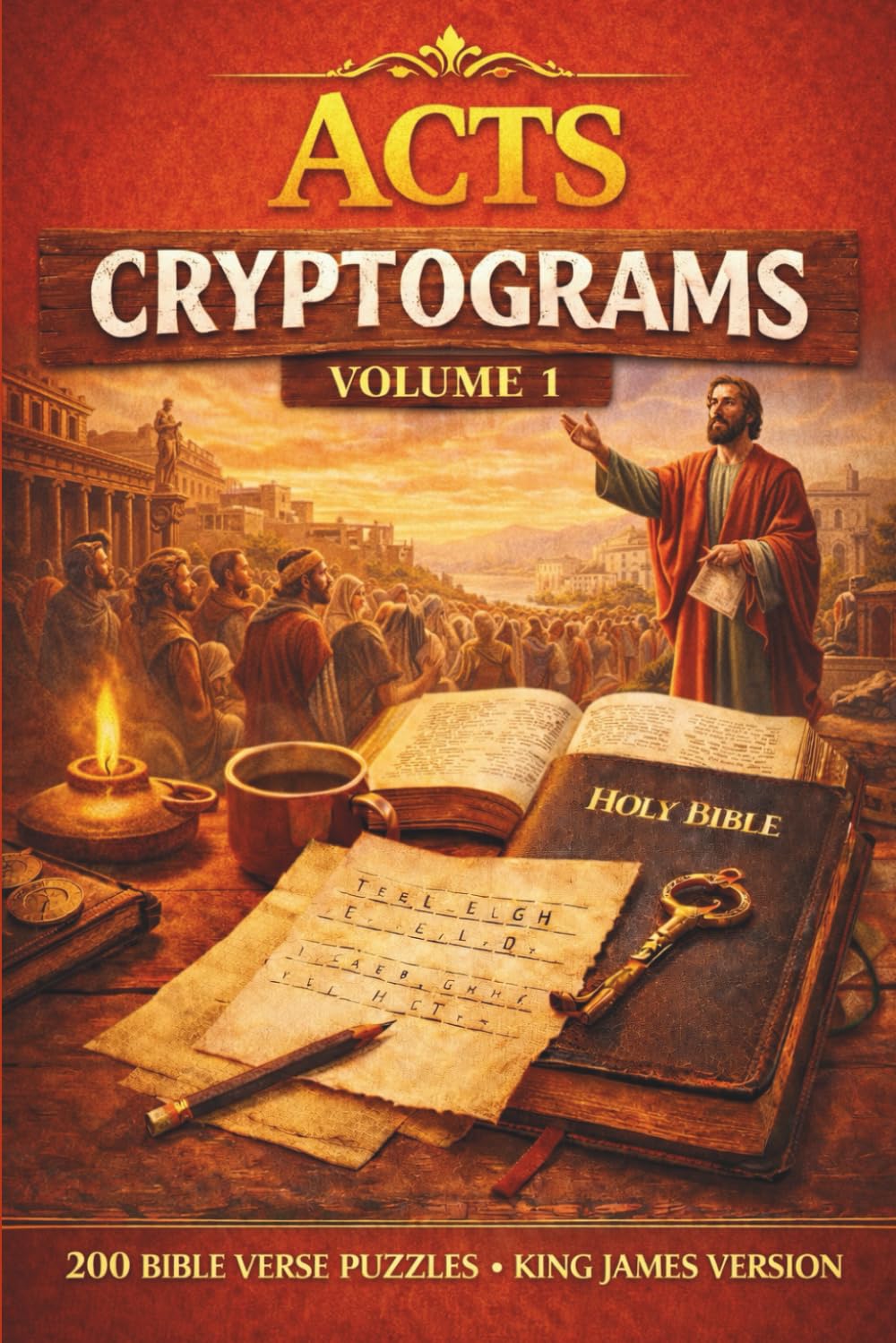 The Divine Puzzles: Acts Cryptograms Vol. 1: 200 KJV Bible Verse Puzzles; A Randomized Collection of King James Version Scripture Cryptograms on the Early Church and the Acts of the Apostles