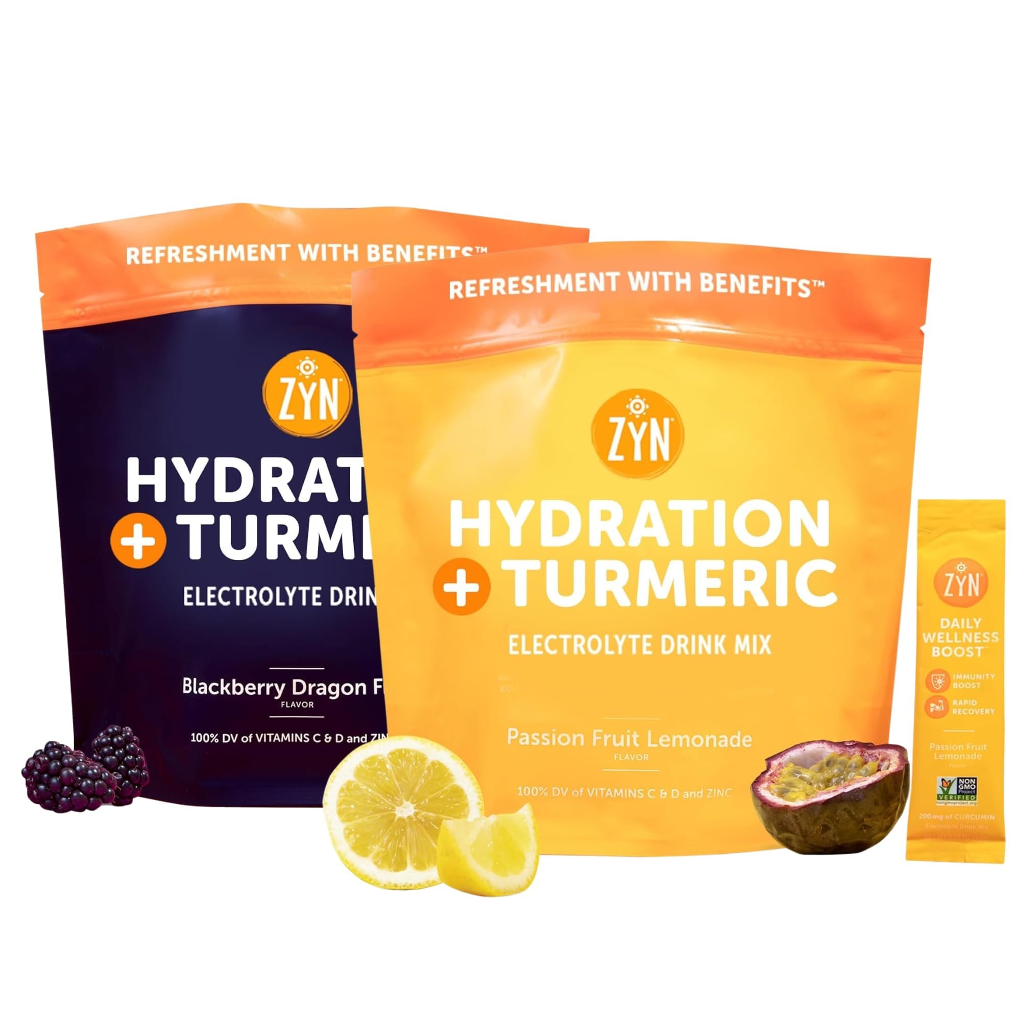 Electrolyte Drink Mix Hydration Packets, Electrolytes Powder, Hydration Packets w/Turmeric Curcumin, Vitamin C, Vitamin D, Zinc, Hydrate Electrolyte Powder Packets Bulk, Bundle of 2X 32