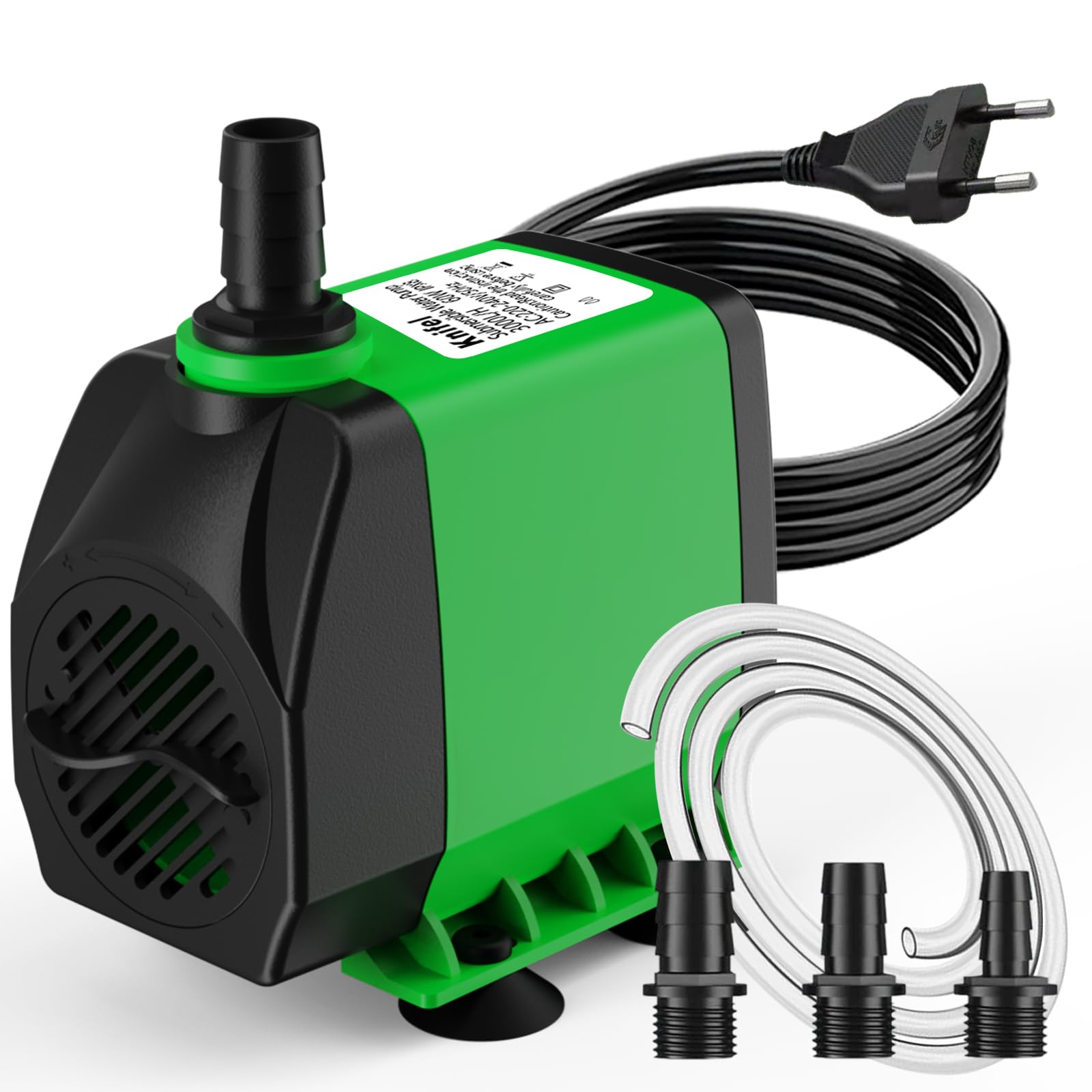 Knifel Teichpumpe Filterpumpe 60W 3000L/H Schutz vor überhitzung Funktion Ultra Leise Springbrunnenpumpe Wasserpumpen Mit 1,8m Kabel für Brunnen, Hydroponik-Systeme.