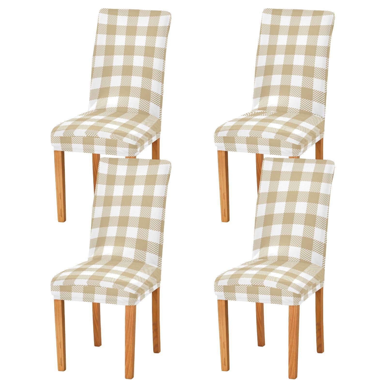 Khaki Buffalo Plaid Check Dining Chair Covers Set of 2 Spandex Stretch Chair Protector Cover for Home Decorations Restaurant