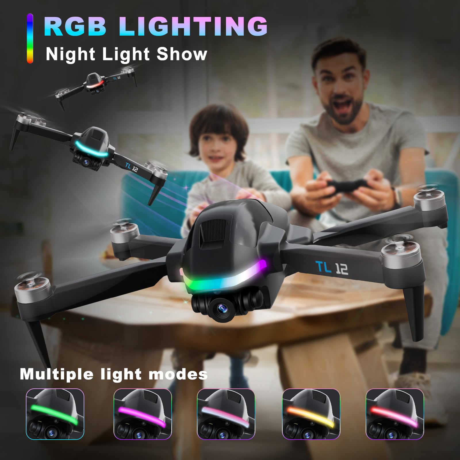 TL12 RGB Illuminato Droni Motore Senza Spazzole Drone con Telecamera 1080P 3D Flips Trasmissione FPV Mantenimento Dell'Altitudine Avvio con Un Solo Tasto RC Quadcopter per Principianti Luci Multiple