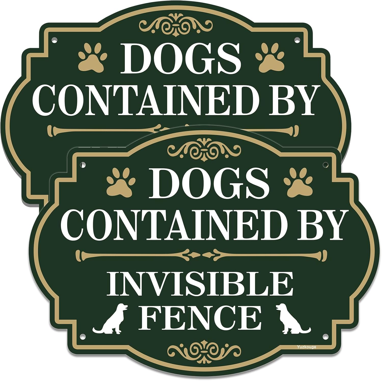 Dogs Contained by Invisible Fence Sign - Pack, 10” x 7” Rust Free Aluminum Private Property Sign, Weatherproof, Fade Resistant, Easy Mounting.
