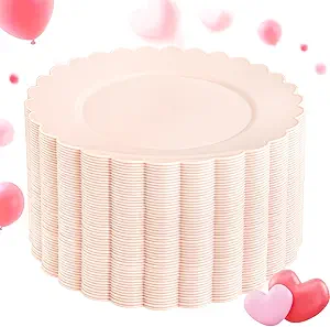 SUT 72-Count Pink Plastic Plates Disposable 10.25 Inch - Scalloped Edge Dinner Plates for Valentine’s Day, Parties, Birthdays, Weddings | Lightweight & Durable Disposable Dinnerware (72 Pack)