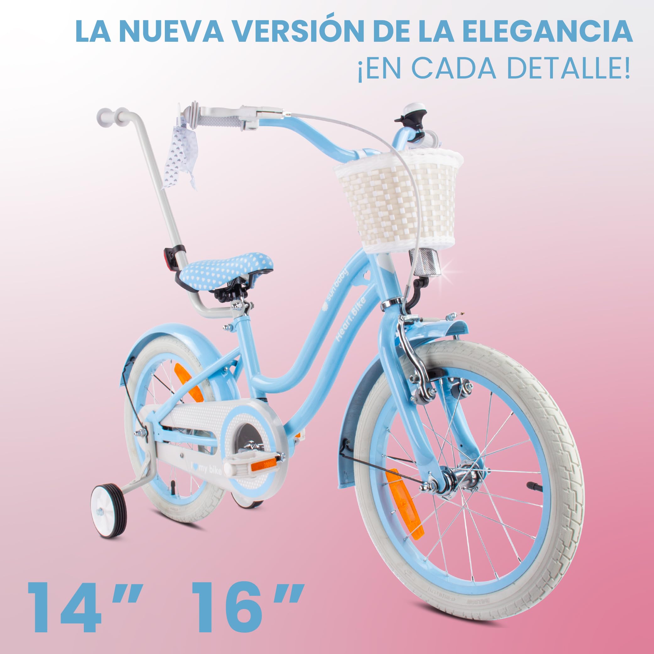 sun baby Bicicleta para niñas Heart Bike, tamaño de Rueda 12 14 16 Pulgadas, con Barra de Empuje Desmontable, Bicicleta Infantil para niñas de 2 a 6 años — view 6