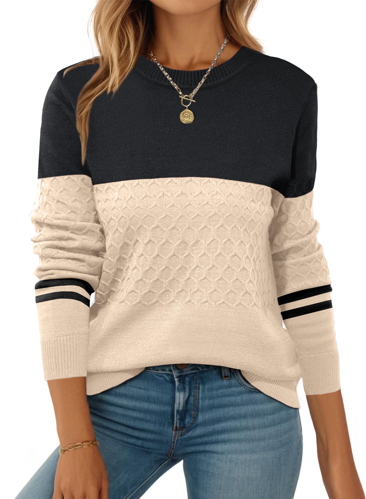 ZEAGOO Womens Sweaters Long Sleeve Tops Crew Neck Knit Pullover Sweaters Fall Fashion 2026 Dressy Casual Basic Clothes