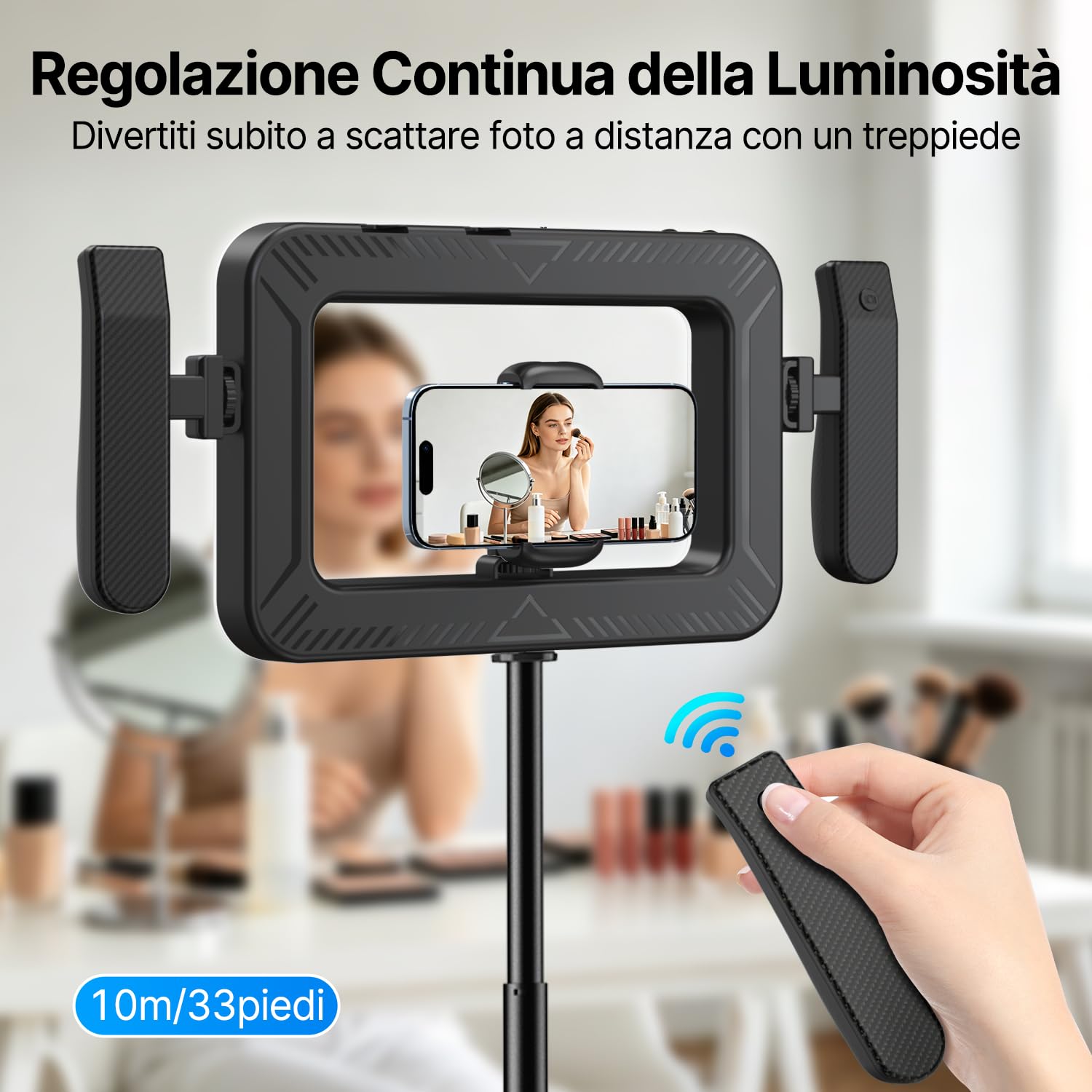 yAyusi Stabilizzatore per Telefono Portatile con Luce,Luce di Riempimento per Registrazioni Video con Impugnatura,Anello Luminoso a LED da 3600 mAh per Selfie, Ideale per Vlog e TikTok