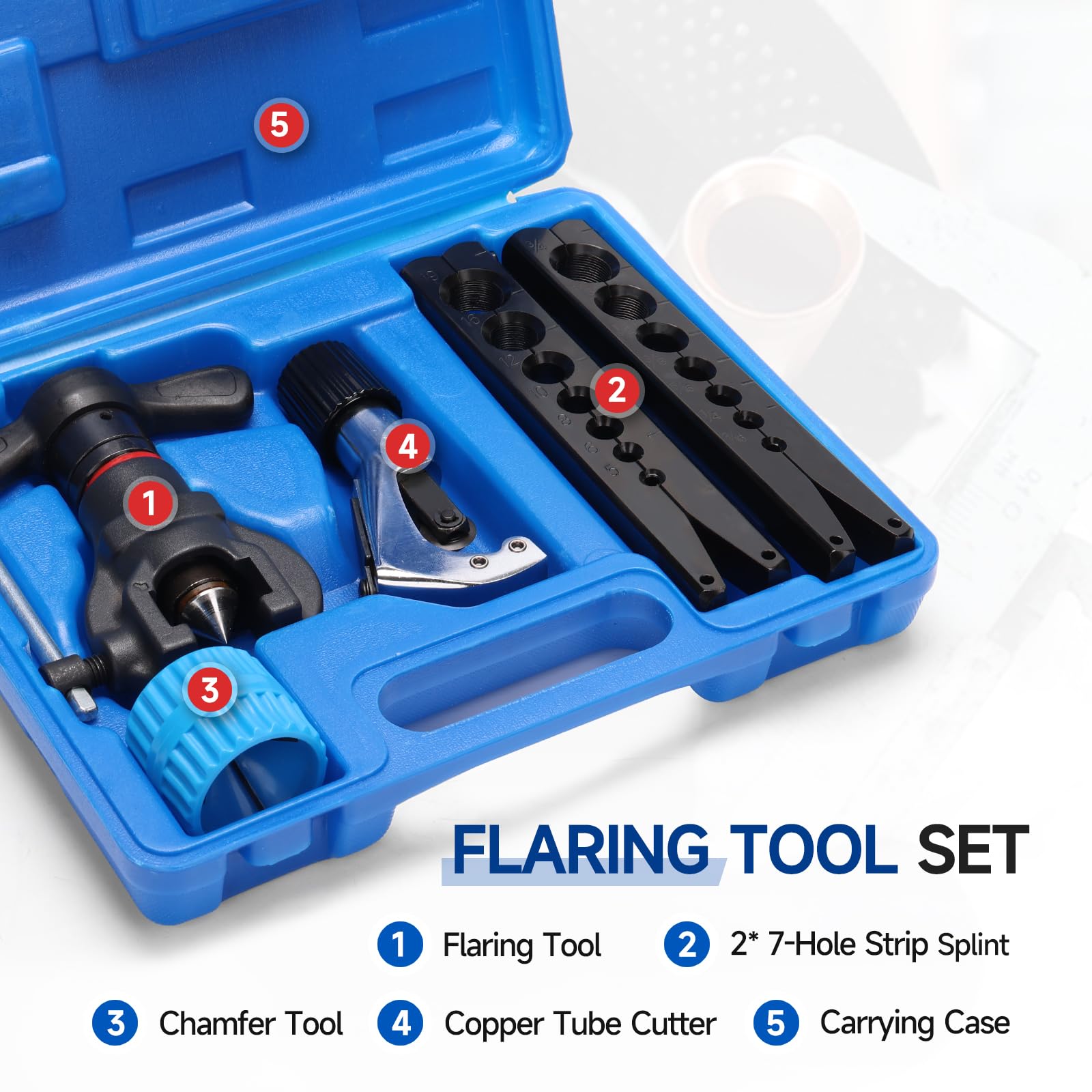 iCrimp Exzentrisches Bördelwerkzeug Set mit Rohrschneider | Ratschen Bördelwerkzeug Set 5–19mm (3/16–3/4 Zoll) für Kupferrohre, HVAC, Klima und Kfz Reparatur