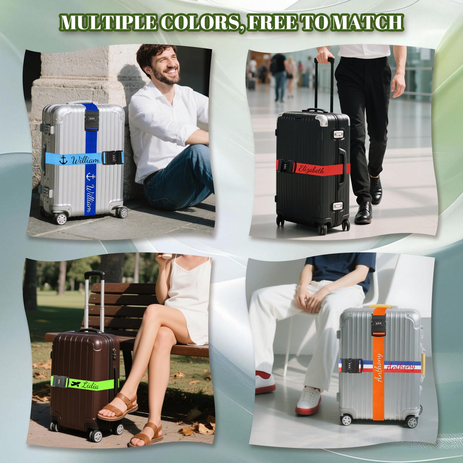 10 PCS Personalisiertes Gepäckband mit Schloss & Kofferriemen | Maßgefertigt mit Namensstickerei, Verstellbar, Robust & Auffällig, Gepäckidentifikation für Große & Kleine Reisekoffer