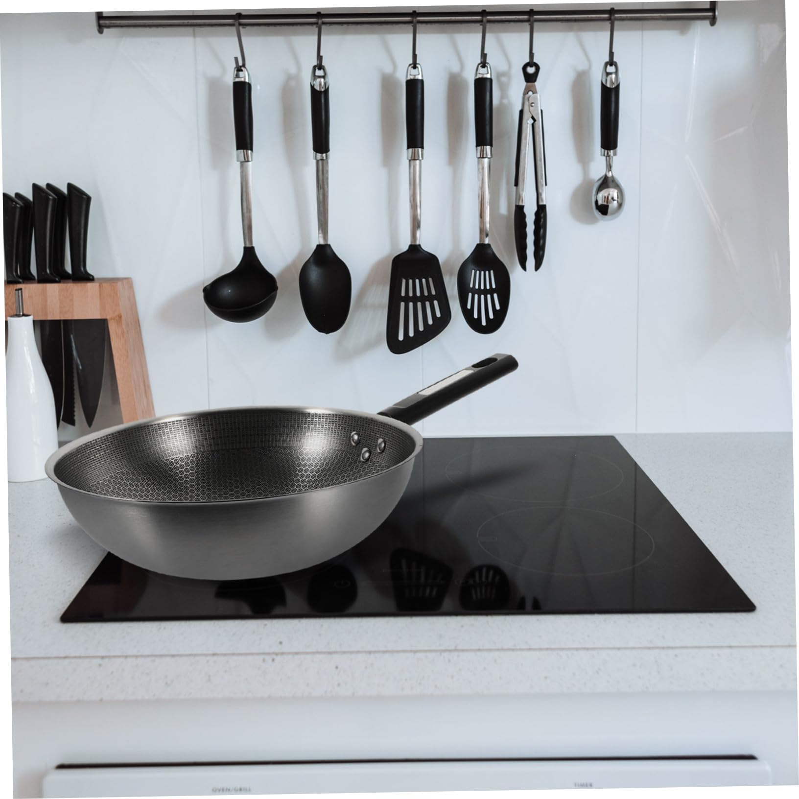 Padella Fondo Piatto a Nido D'ape Padella Antiaderente in Acciaio Inossidabile Manico Ergonomico Antiscivolo per Friggere Uova e Carne in Cucina