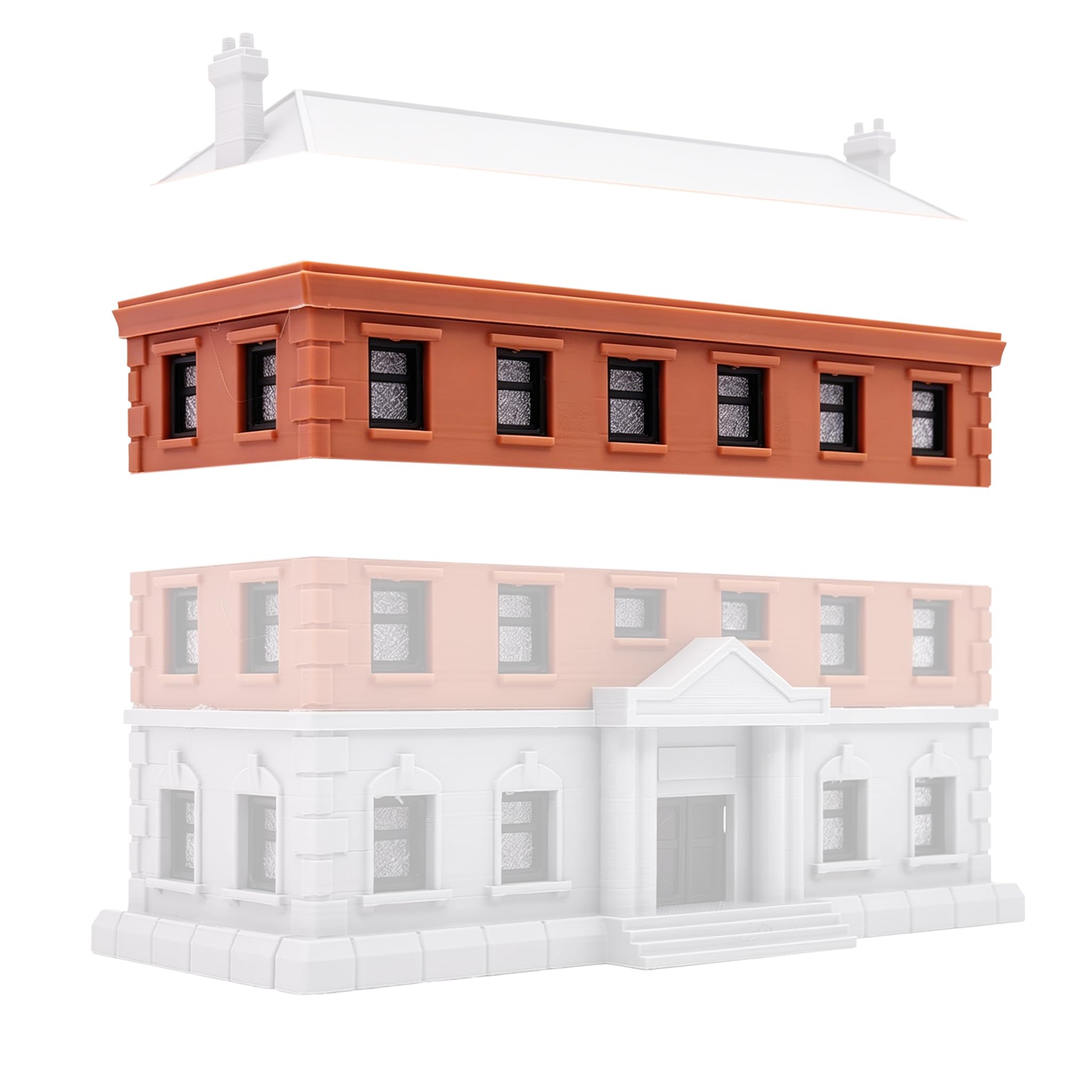 Outland Models Miniatures Classic Town Hall/Police Dept 1:160 N Scale-1 Extra Level, Orange and Gray