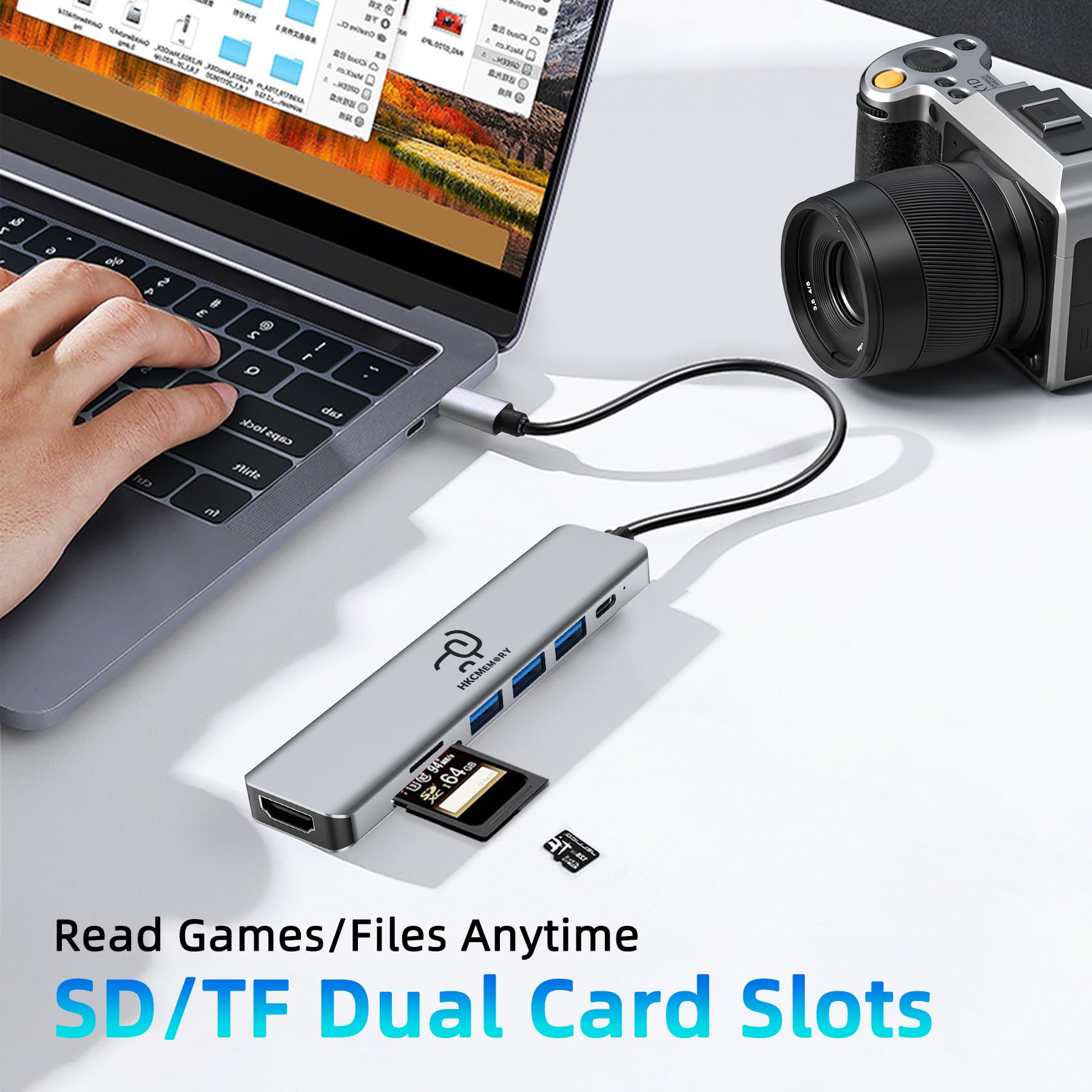 Hub USB C 7 in 1, HDMI 4K, ricarica PD da 100 W, porte USB 3.0/2.0, lettore SD/TF, dati USB-C, per MacBook Pro/Air, iPad Pro, iPhone 16 Pro/Pro Max, Dell XPS, Steam Deck