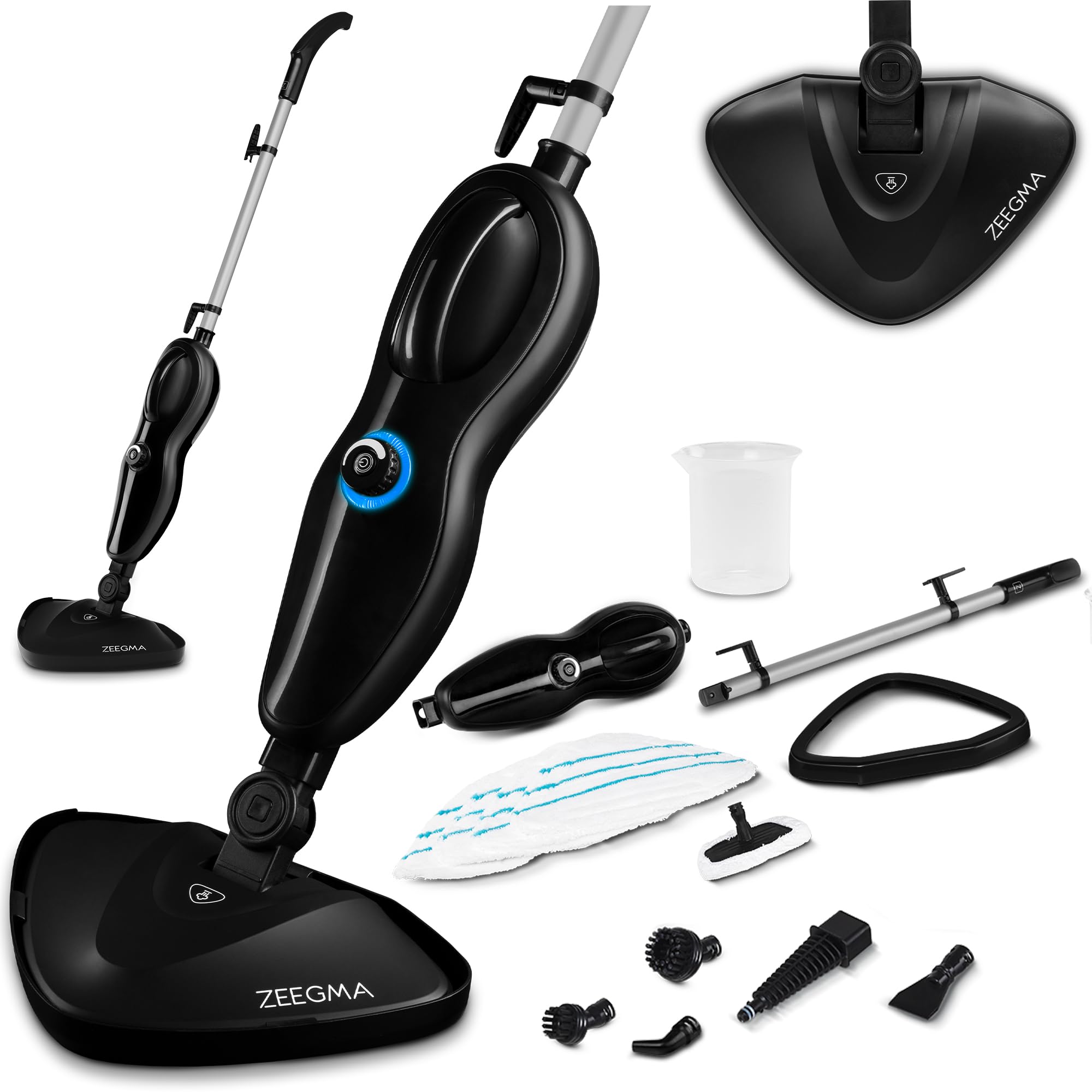 ZEEGMA PUUR Mopa de Vapor 2 en 1 1500W – Limpieza y Desinfección sin Químicos (Elimina 99,7% de Bacterias), Calentamiento en 25 seg, Con 7 Accesorios, Ideal para Alérgicos y Mascotas
