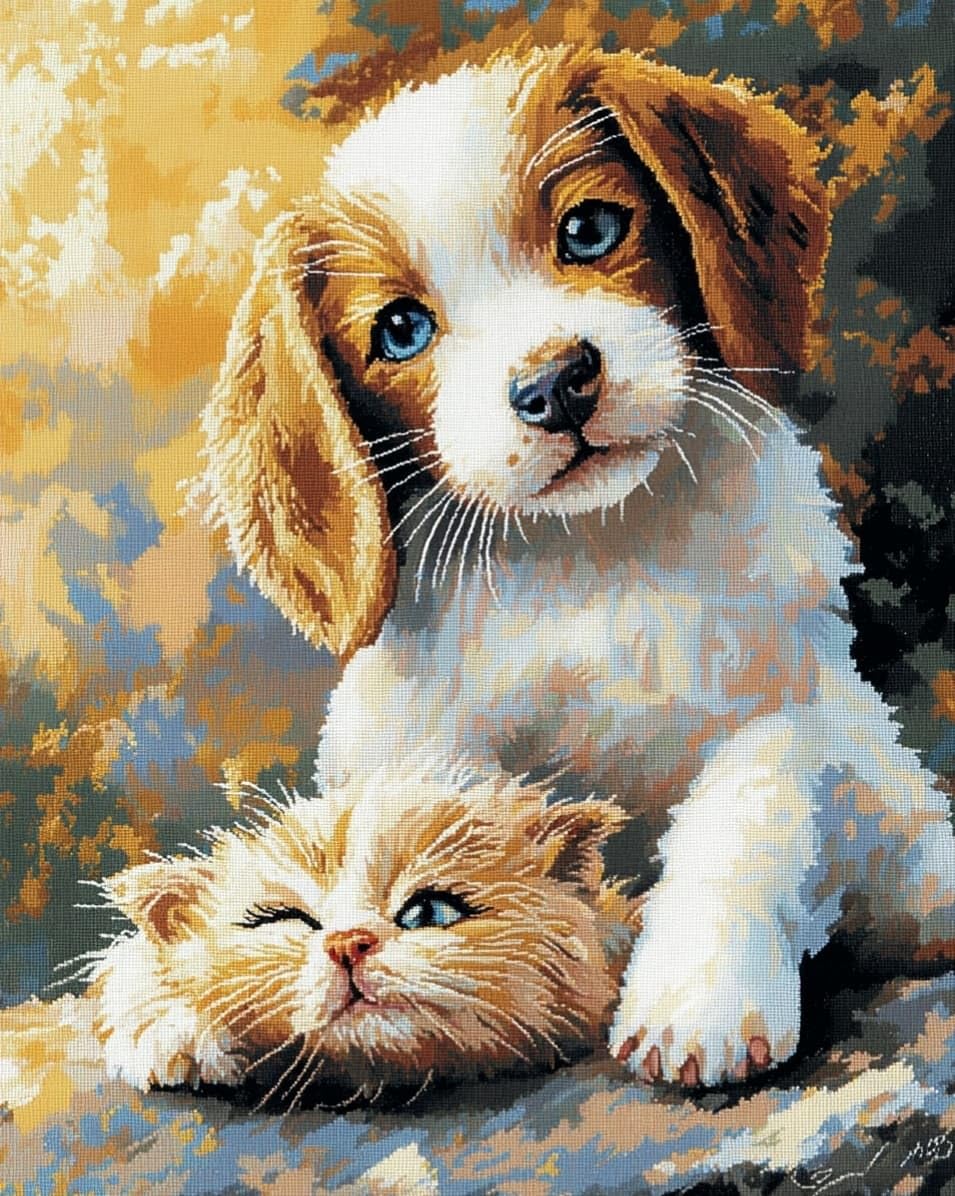 WallustrioaW Embroidery Kit for Beginners,Dogs and Cats,Cross Stitch Kit with Pattern and Instructions,11CT Hand Crafts Embroidery for Adults,40x50cm