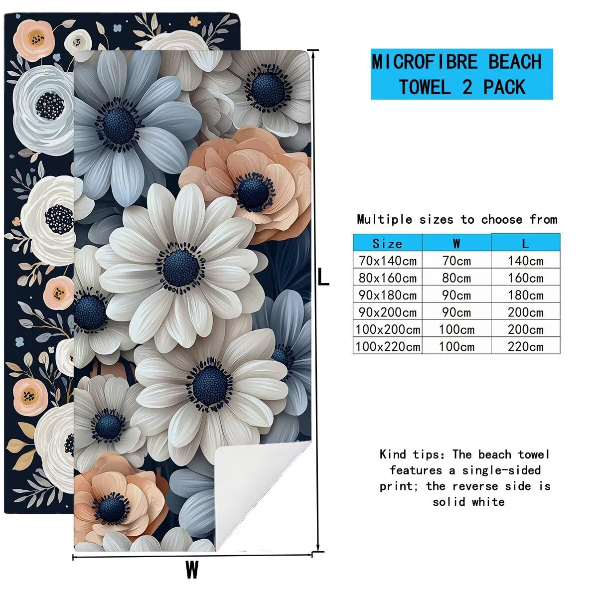 Telo Mare Microfibra, Telo Mare Grande 100x200cm 2 Pezzi, Asciugamano Palestra Donna Asciugatura Rapida, Antisabbia Asciugamano Microfibra, Leggero Asciugamani Palestra per Regalo (Idilliaco) -4294