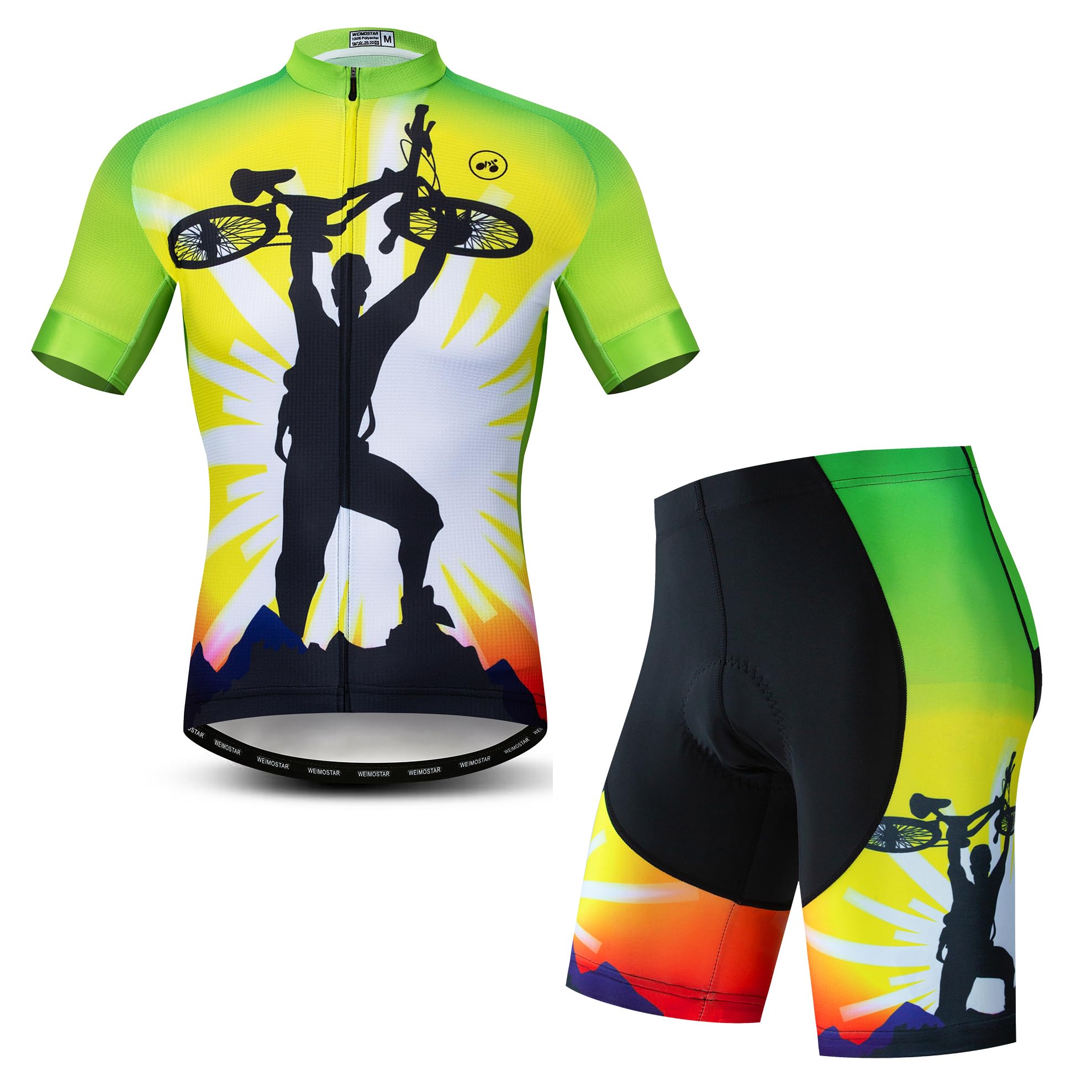 Hotlion Men's Cycling Jersey Sets Gel Pad Summer Bike Clothing Suit Breathable Bike Clothes with 3 Rear Pockets
