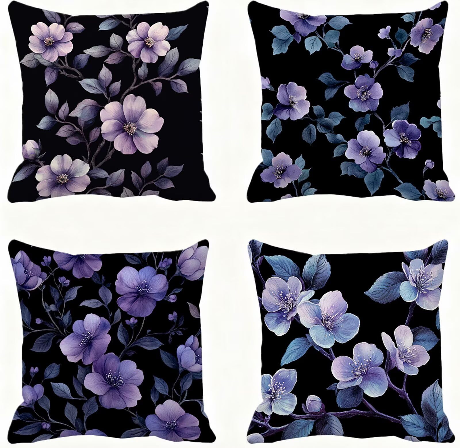 Violet Housse Coussin 60x60 Fleur Taie Oreiller 60x60 Lot de 4 Super Doux Protege Oreiller 60 x 60 Decoration Automne Taie D'oreiller Carrées Coussin Canape, pour Maison Chambre Canapé Chaise E - 377