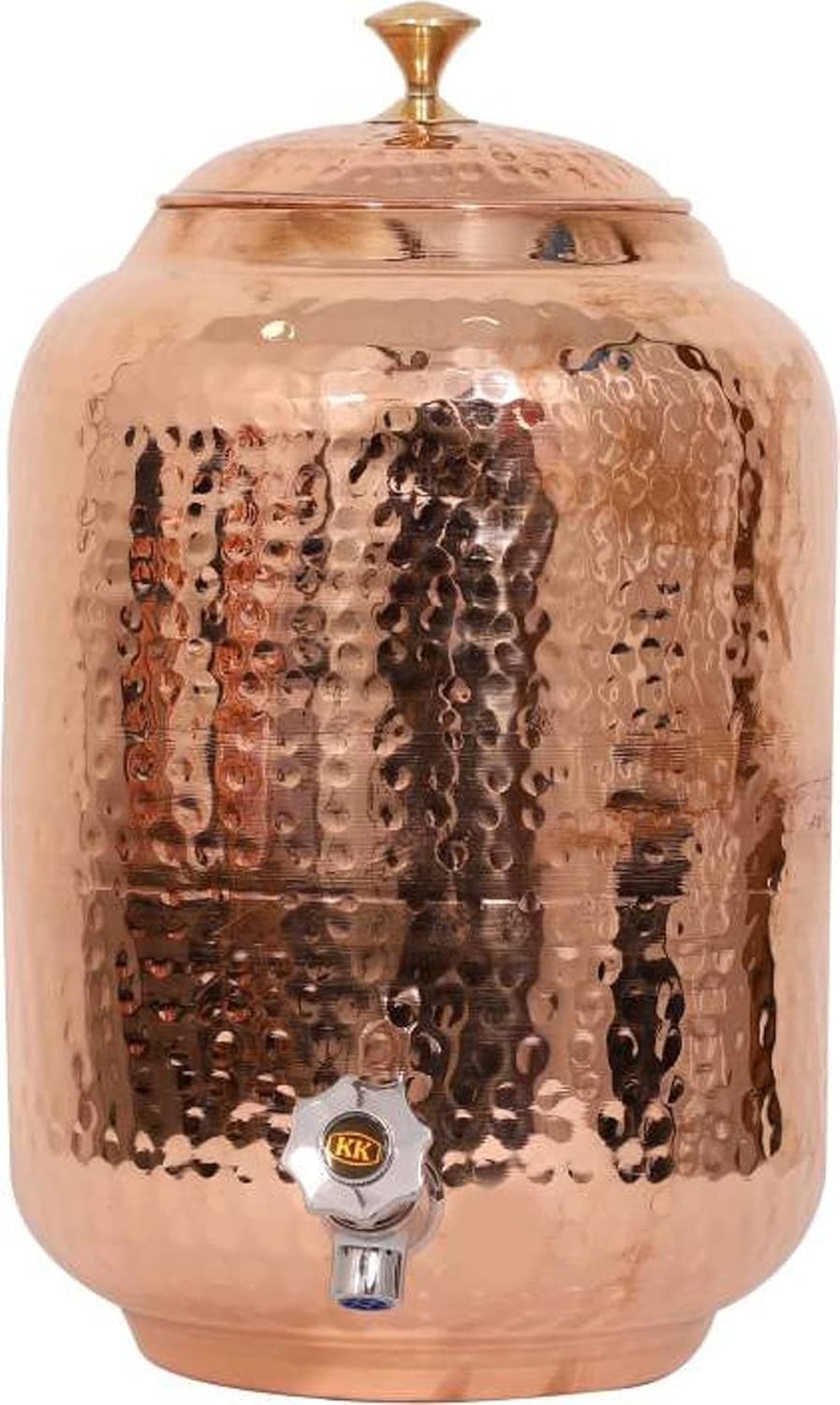 Distributeur d'eau en cuivre pur martelé avec 2 verres assortis et 1 bouteille en cuivre (8 litres)