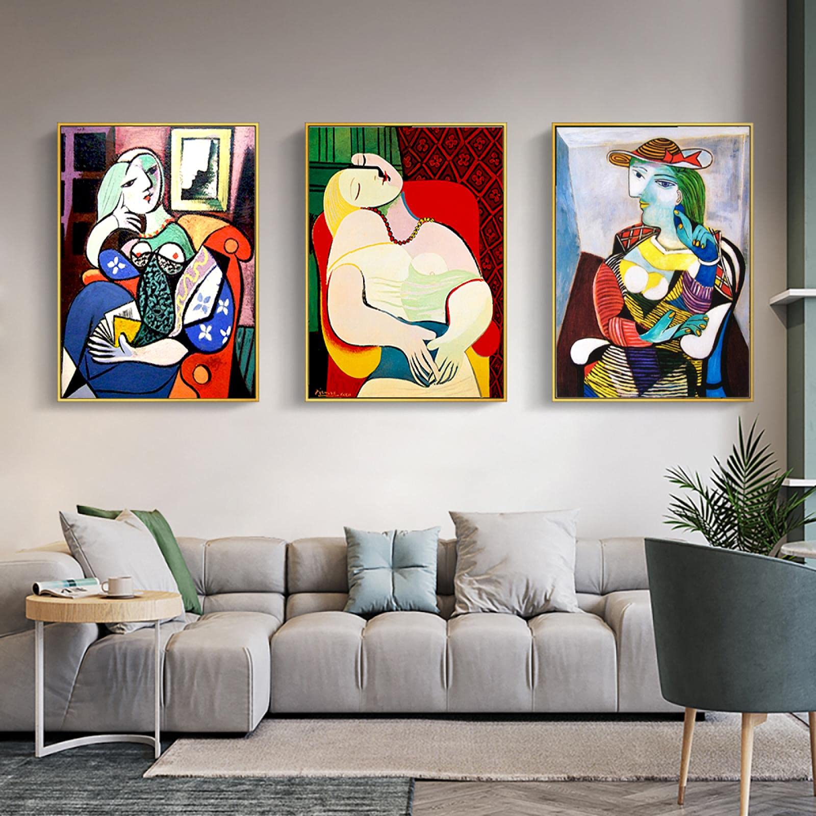 dsdsgog Picasso abstracto mujeres cartel pared arte lienzo pintura chica colorida cartel nórdico impresiones cuadro de pared para decoración del hogar 50x70cmx3 sin marco