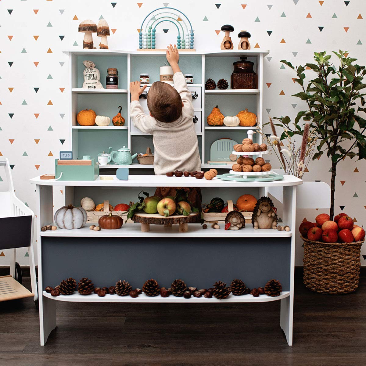 Roba Kaufladen Macaron Mint-Weiss aus Holz - Großer Kaufmannsladen für Kinder - Marktstand