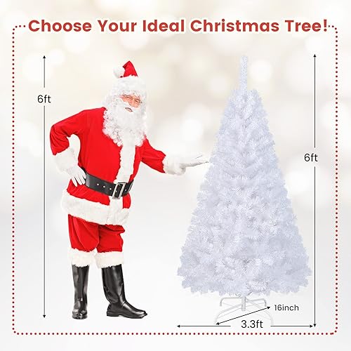 Miniatura 6 de BestComfort Árbol de Navidad blanco de 6 pies, árbol de decoración de Navidad artificial con 650 puntas de ramas de PVC, soporte de metal, árbol de