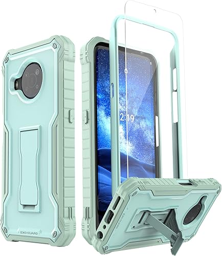 ExoGuard Funda para Nokia X100, funda de goma a prueba de golpes de cuerpo completo con protector de pantalla de vidrio templado con soporte
