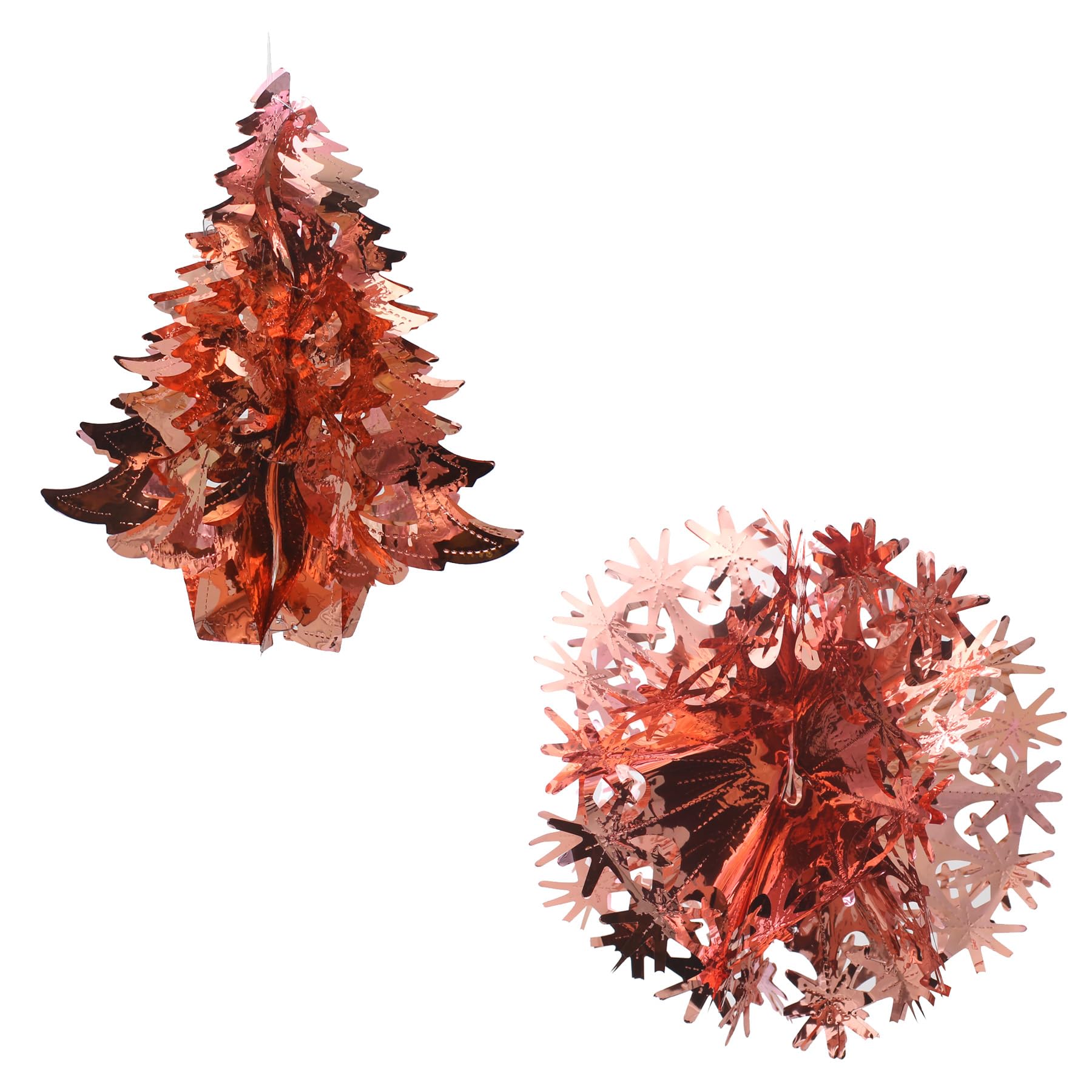 Christmas Foil Ceiling Decorations - 30cm Tree and Ball Set - Rose Gold
