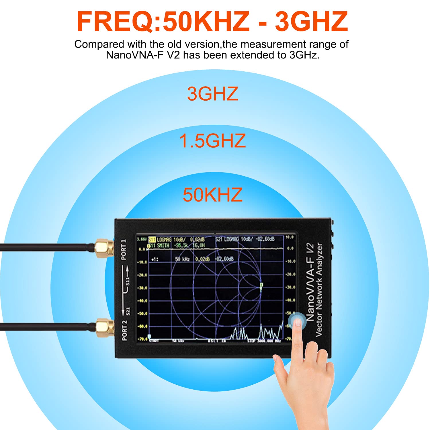 3GHz Nanovna V2 Vector Netwerk Analyzer SAA2, 4.3 pollici Nanovna-F V2 Analizzatore Antenne guscio metallico Display digitale LCD Touching Big Screen Onde corte MF HF VHF UHF Onda stazionaria