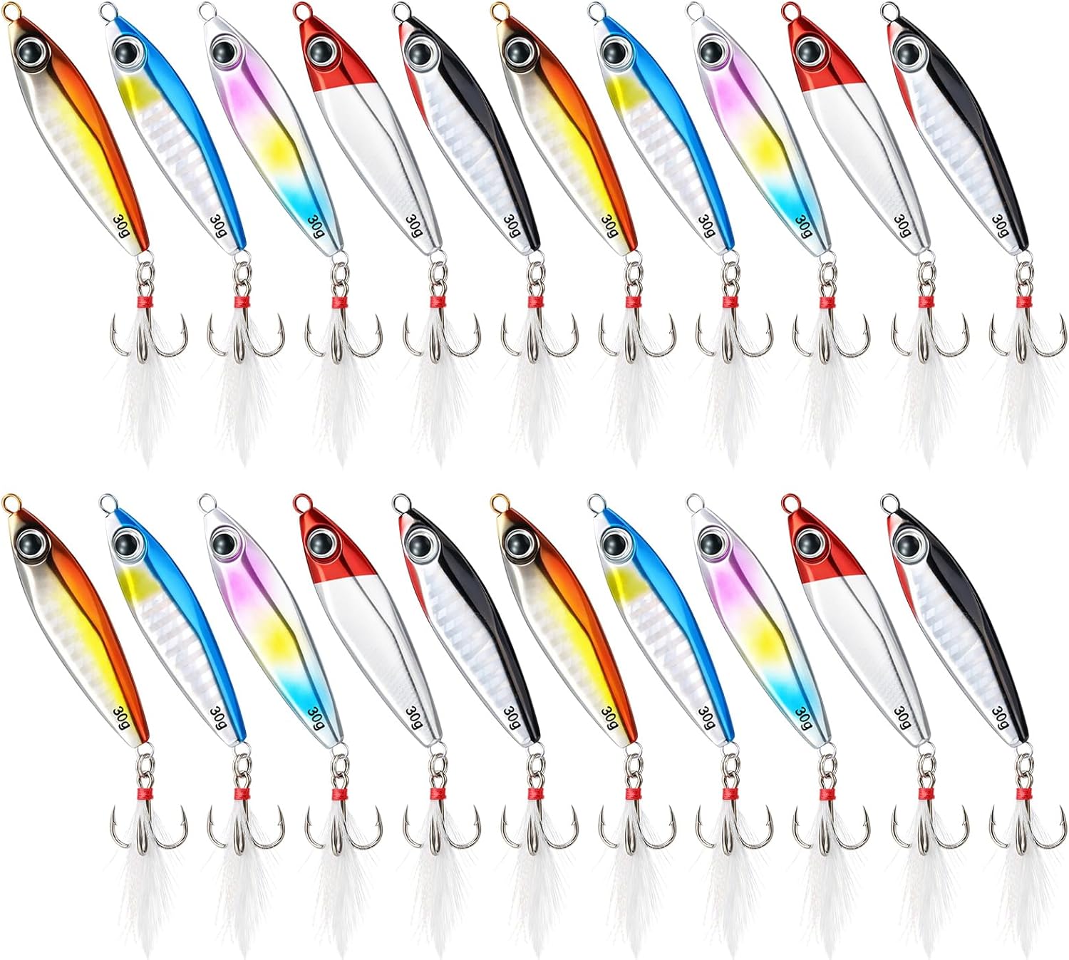 20 Pcs Saltwater Fishing Lures 1 oz Fishing Spoon Lure Metal Micro Jigs with Ultra-Sharp Hooks for Tuna Salmon Grouper, Sea Fish Jigging Lure, Trolling Spoon for Bass Fish