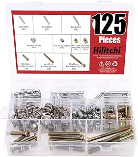 Hilitchi 125 Pcs 3 in 1 Cam Fitting with Dowel and Pre-Inserted Nut with Zinc Plated Hex Drive Socket Cap Furniture Barrel Nuts Crib Screws Assortment Kit for Cabinet Drawer Furniture Connecting