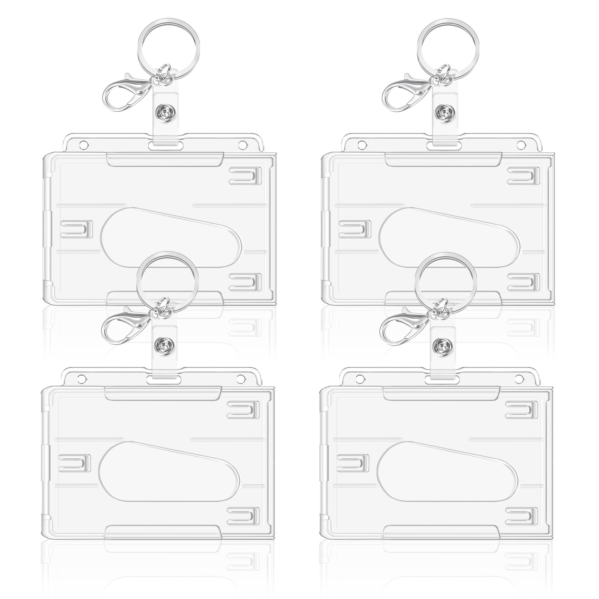 Hard Clear Badge Holder, ID Card Holders, Card Holder for Office,School, ID Credit Cards,ID Clip (Horizontal 4 Pcs)
