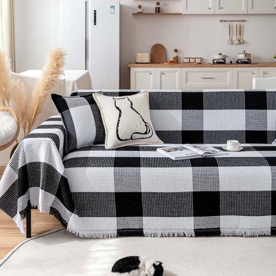 Amazon｜マルチカバー ソファー チェック柄 ブルー 北欧風