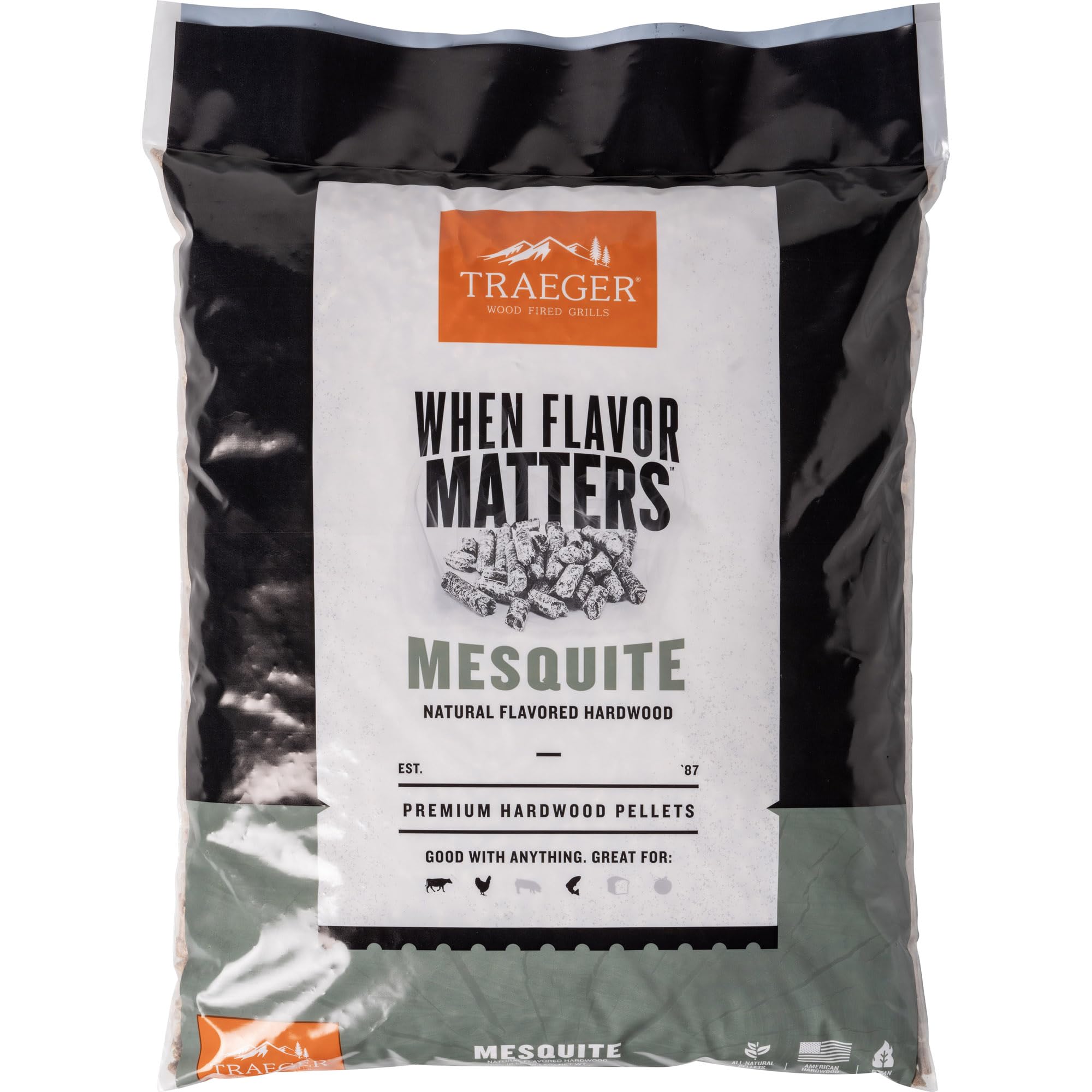 Traeger Grills Mesquite Granulés de Bois 100% Naturel pour fumoirs et Grills à granulés, Barbecue, Cuisson, rôti et Grill, Sac de 8,2 kg