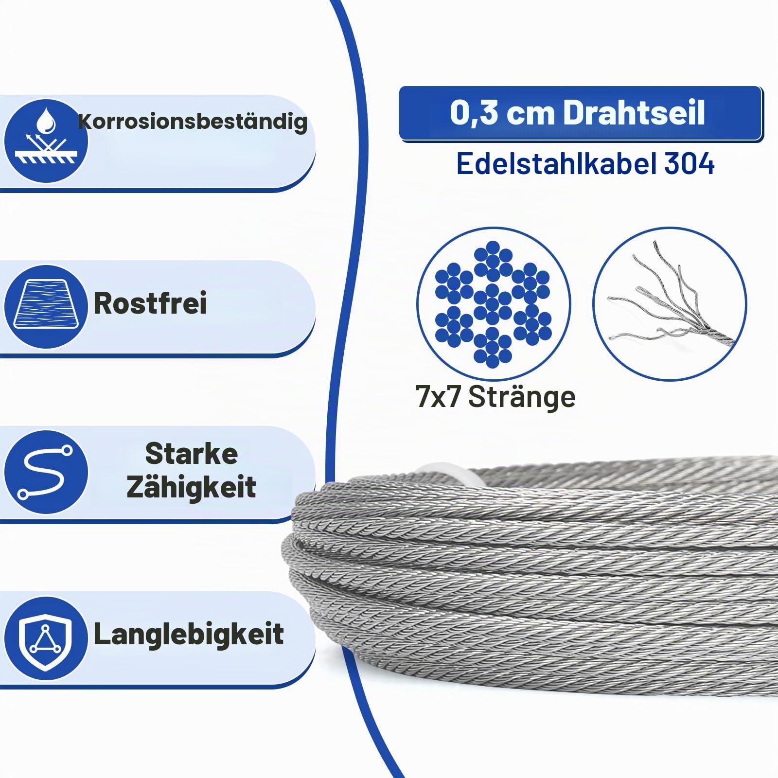 TooTaci 3mm Drahtseil Set, 30M Rankhilfe Seilsystem mit M6 Seilspanner Edelstahl Set, Stahlseil mit ösen, Spanndraht Seilspanngarnitur für Hängen, Gardinenseil, Rankhilfe für kletterpflanzen,Vorhang