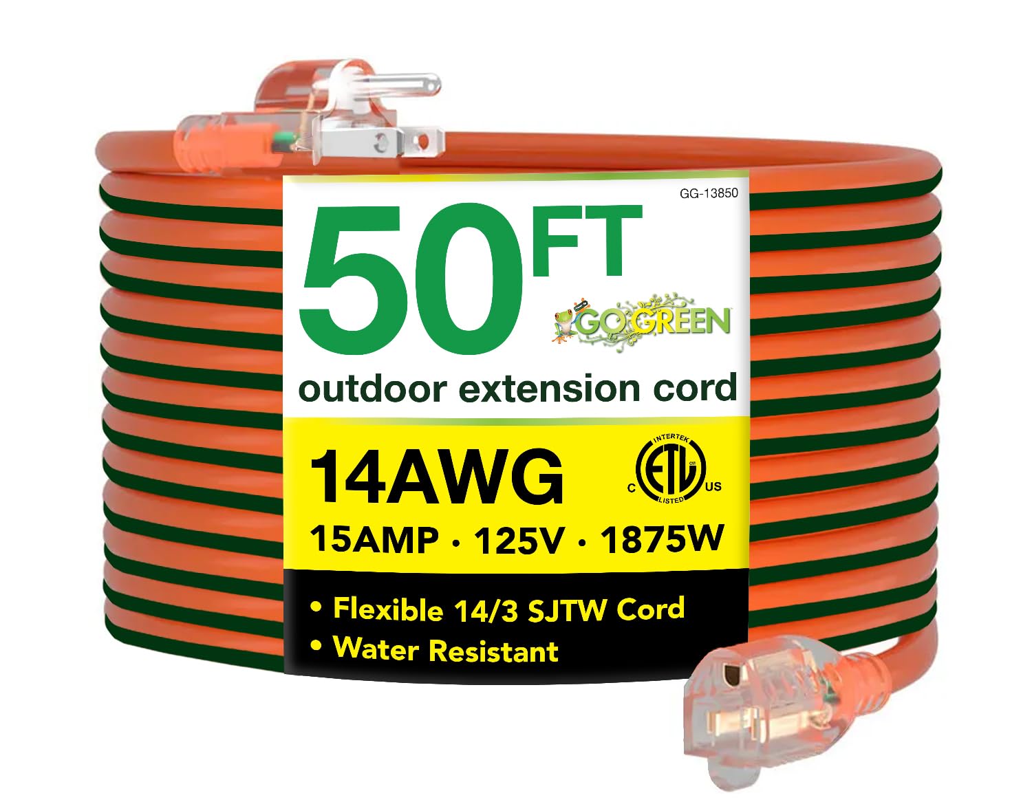 GoGreen Power GG-14025 SJTW - Cable alargador para exteriores (12/3 25''), GG-13850