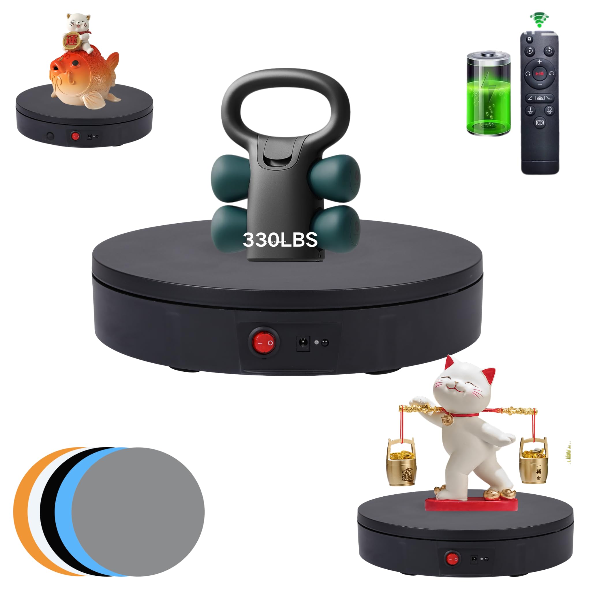 Photo 1 of JAYEGT Motorized Rotating Display Stand ,330 Lbs Load ?360 Degree Electric Rotating Photography Turntable For Products Display?Video Show, Live Show?Remote Control+5 Colors Backgrounds (Black / 11.8inch / Rechargeable)