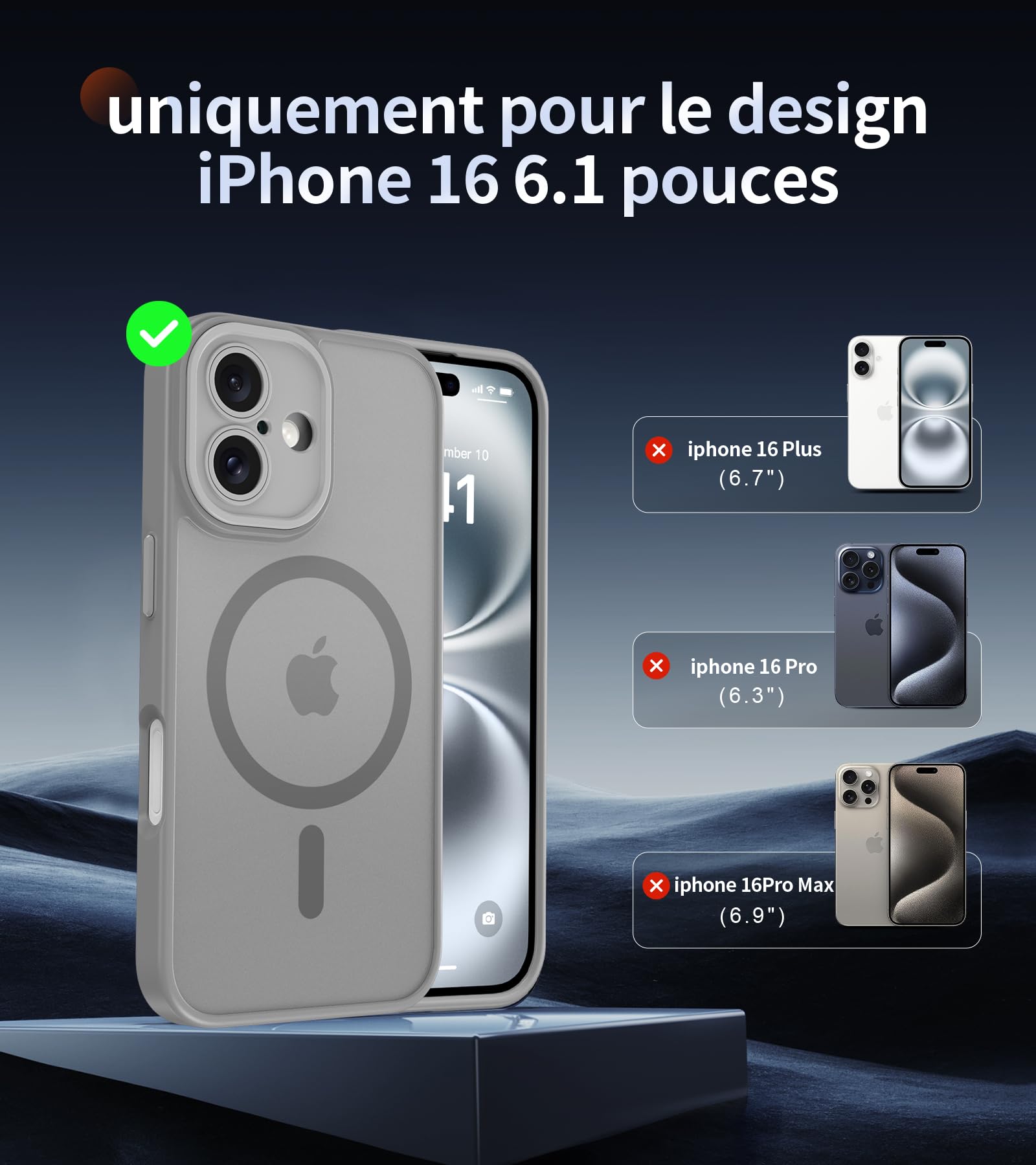 FLLAO Cover Magnetica per iPhone 16 Custodia e 2 Pellicole in Vetro Temperato, Cover iPhone 16 Compatibile con Magsafe, Traslucida Opaca Posteriore Sottile Antiurto Protettiva Case, Grigio