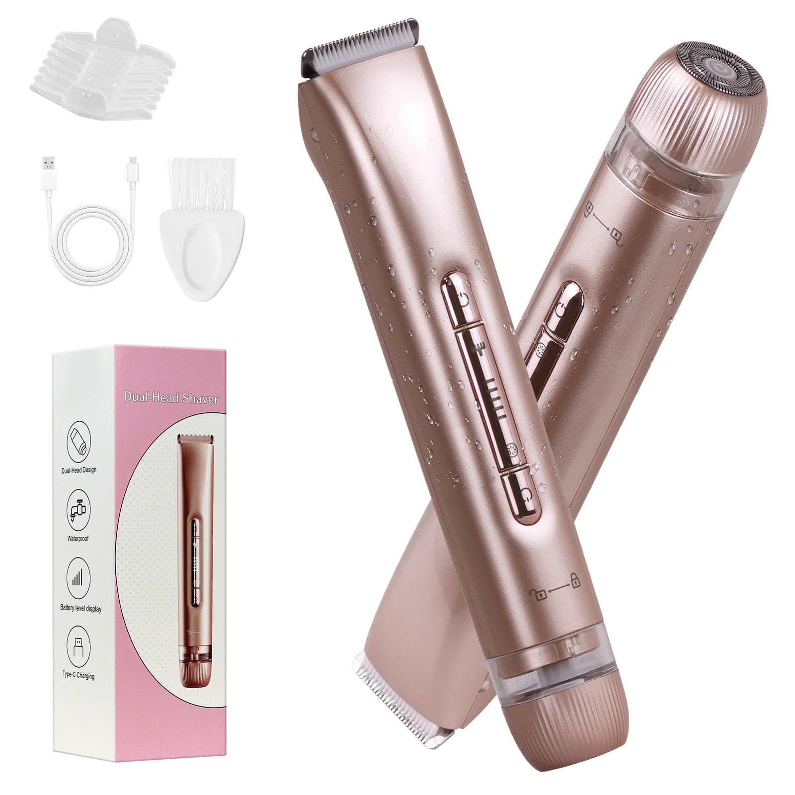Photo 1 of Dual Head 2-in-1 Women's Electric Shaver, Wet & Dry, IPX7 Full Body Waterproof, Bikini Trimmer and Facial Epilator in One Design, Full Body, Pink