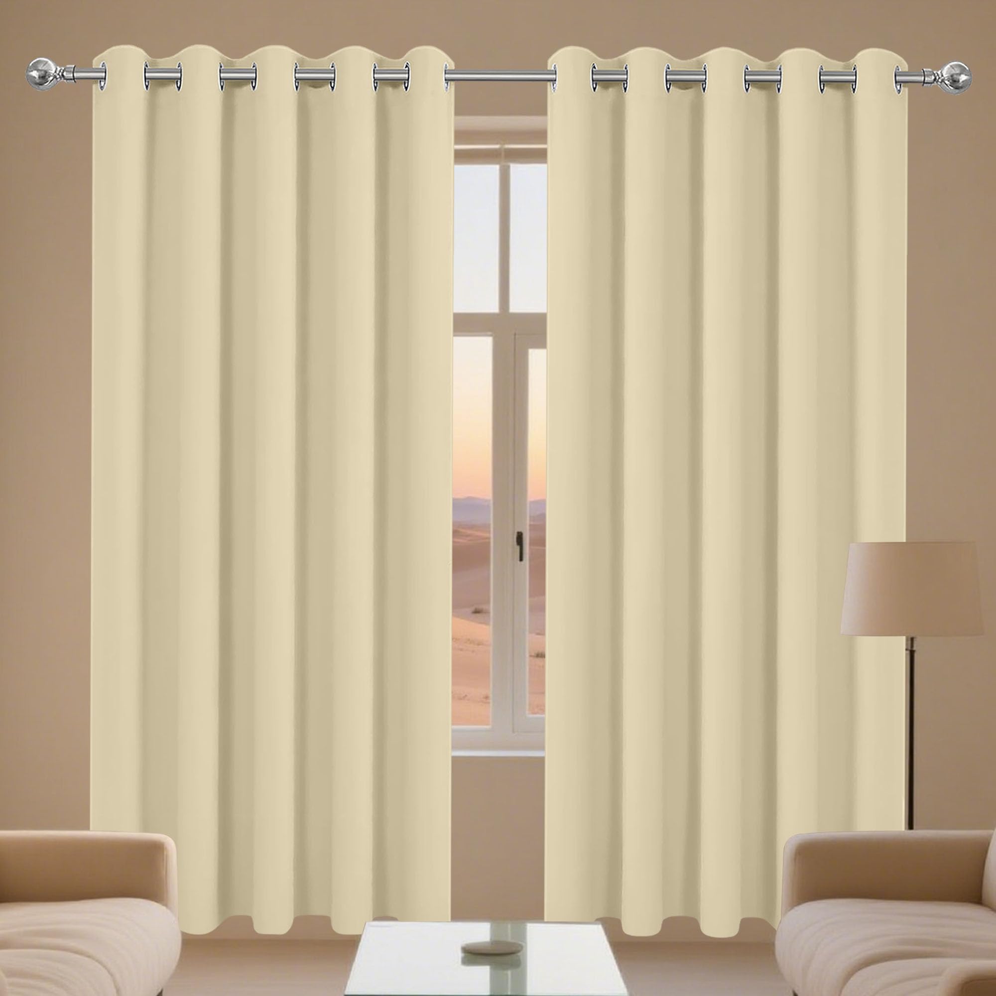 MEILIPA Grey Blackout Curtains 200 x 180 cm Thermal Insulated Soundproof Eyelet Blackout Thermal Curtains for Small Windows Kitchen Bedroom, Cream Color