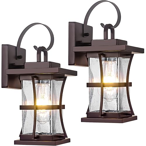 2 Packs Outdoor Wall Light, Oil Rubbed Bronze Exterior Light Fixture Waterproof Porch Sconces Wall Mounted Lighting, Anti-Rust Rustic Wall Sconce for House Garage, Doorway, Front Door Entryway, E26